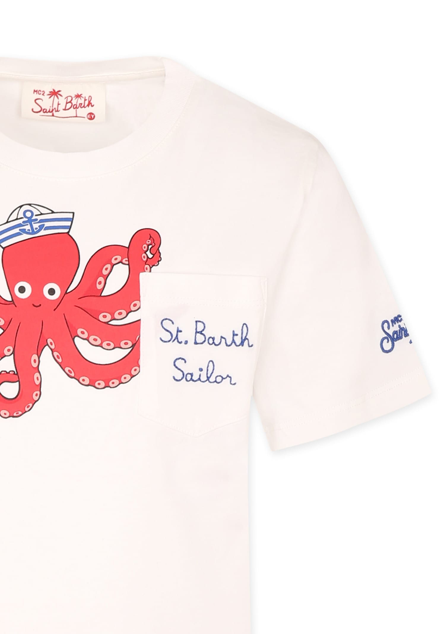 Mc2 Saint Barth White T-shirt For Boy With Octopus In White