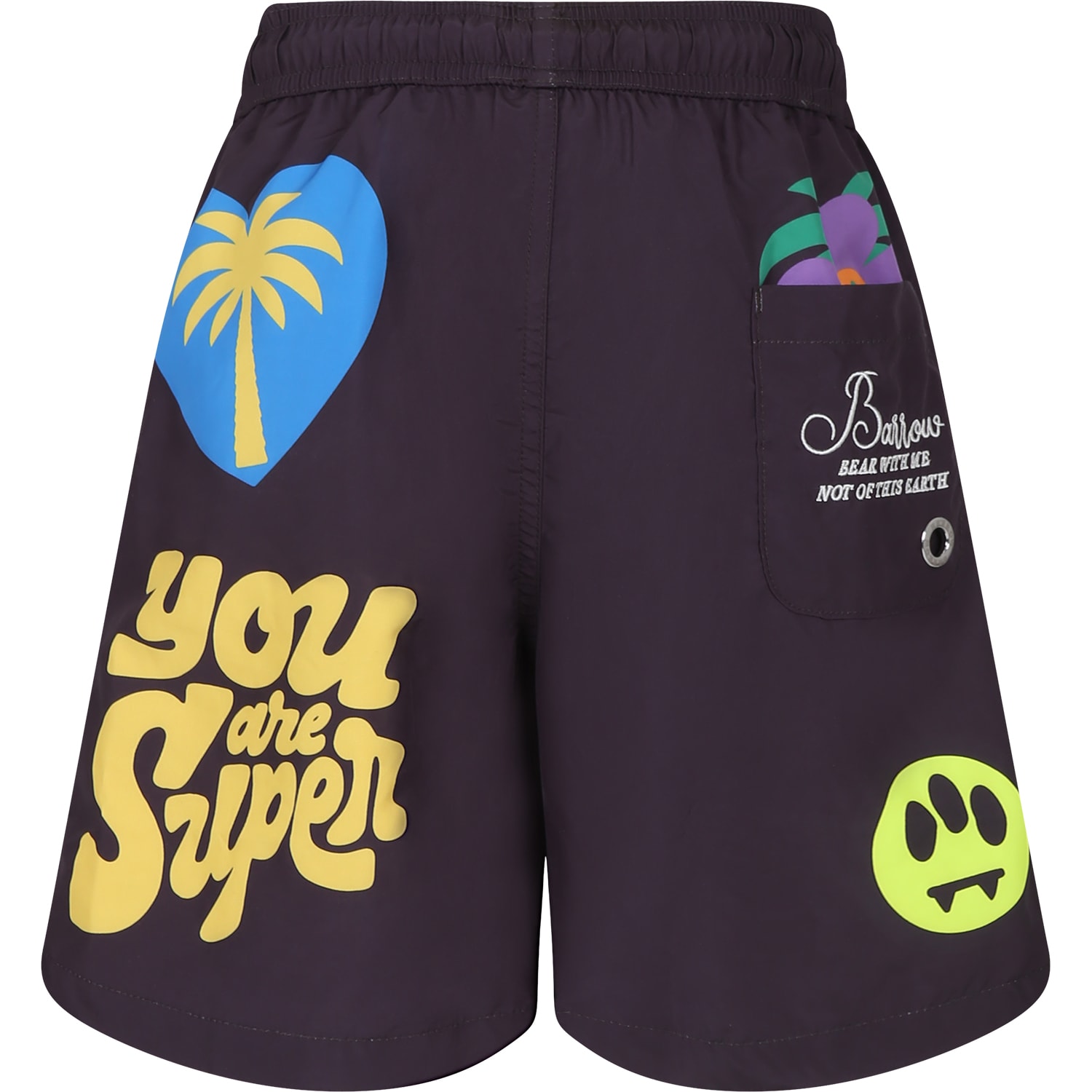Shop Barrow Black Swim Shorts For Boy With Smiley And Logo