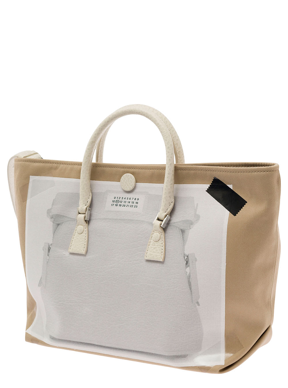 Shop Maison Margiela Micro Trompe Loeil 5ac Beige And White Tote Bag With Logo Patch In Cotton Blend Woman