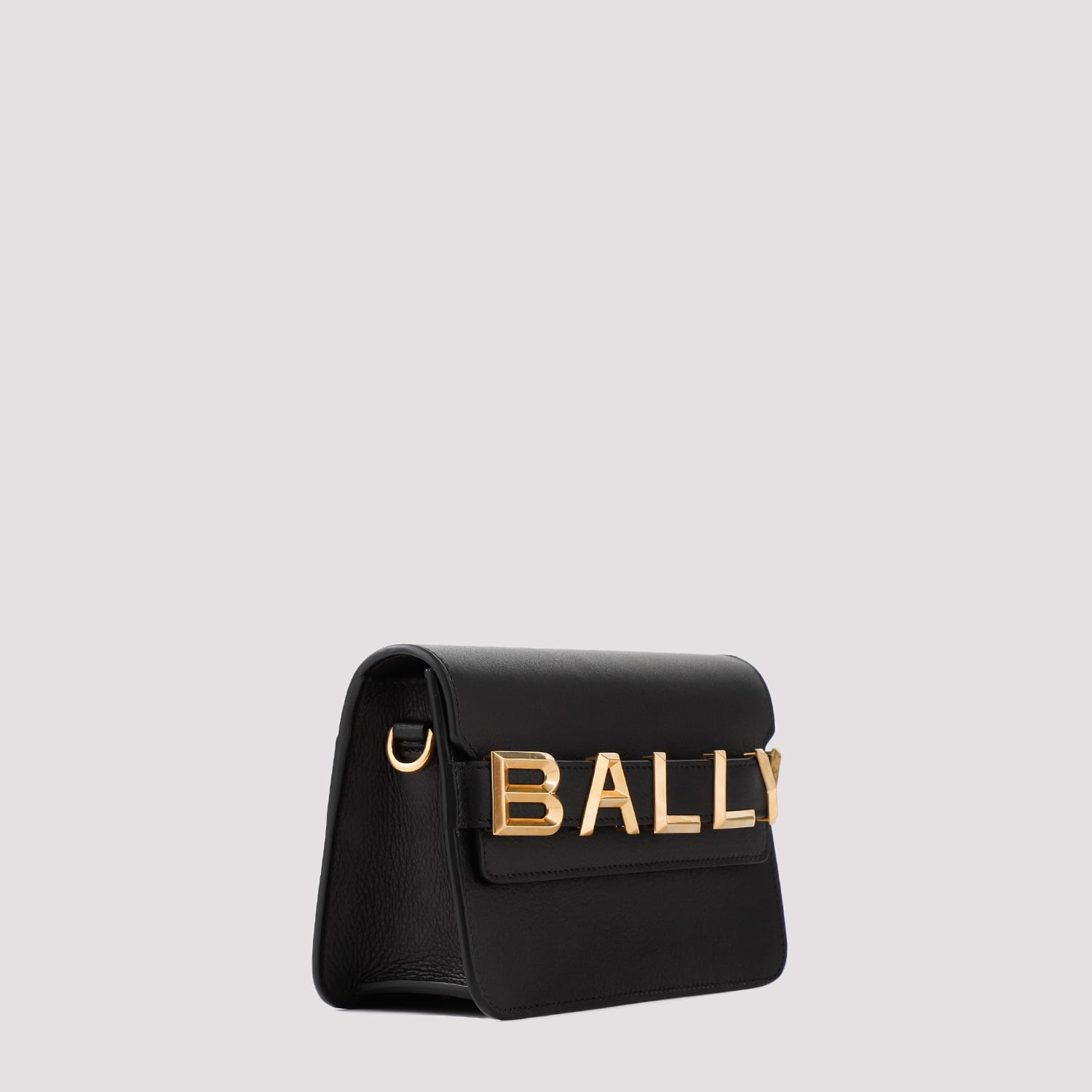 Shop Bally Logo Grained Calf Leather Shoulder Bag In O Black Oro