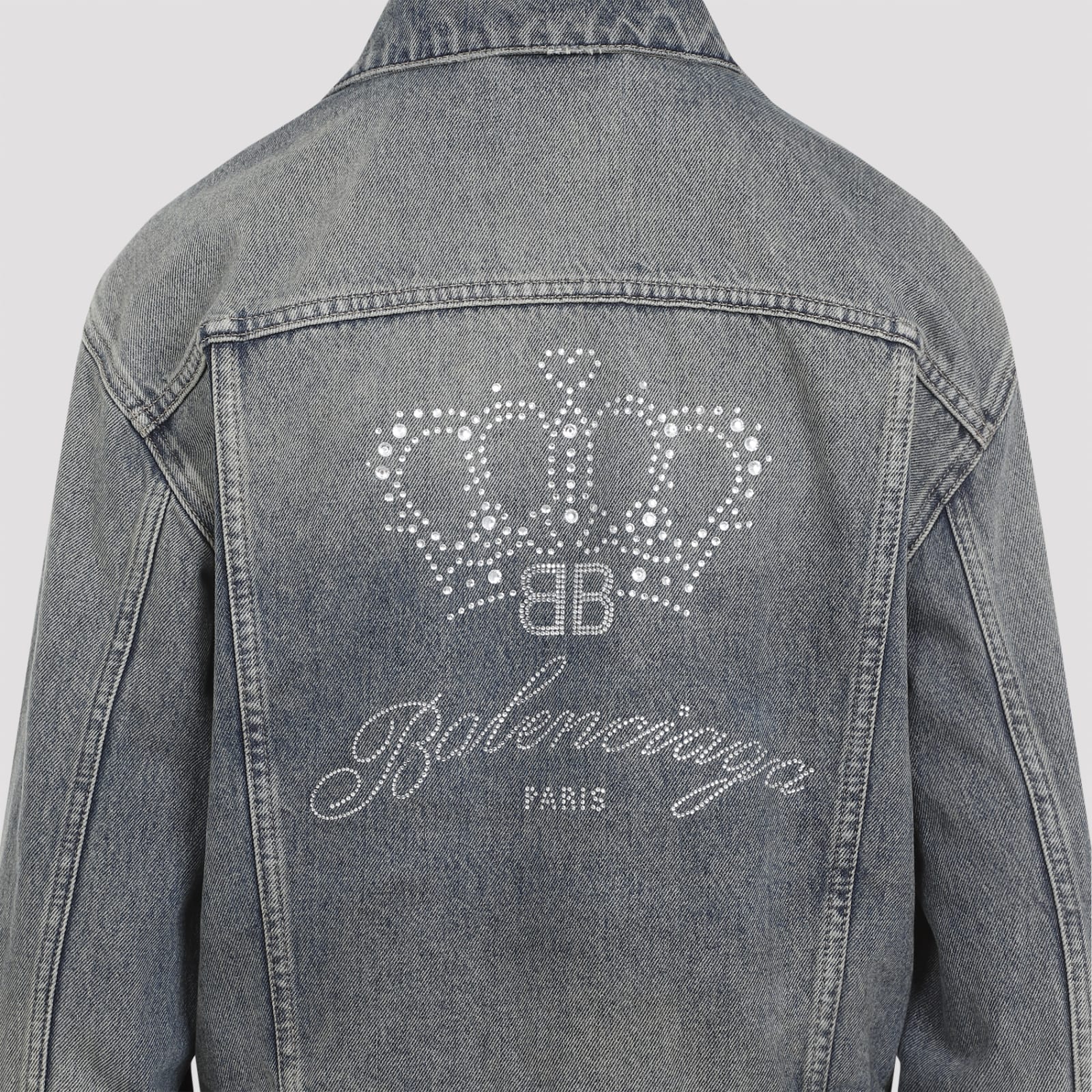 Balenciaga Rhinestone Logo Denim Jacket In Blue Rust