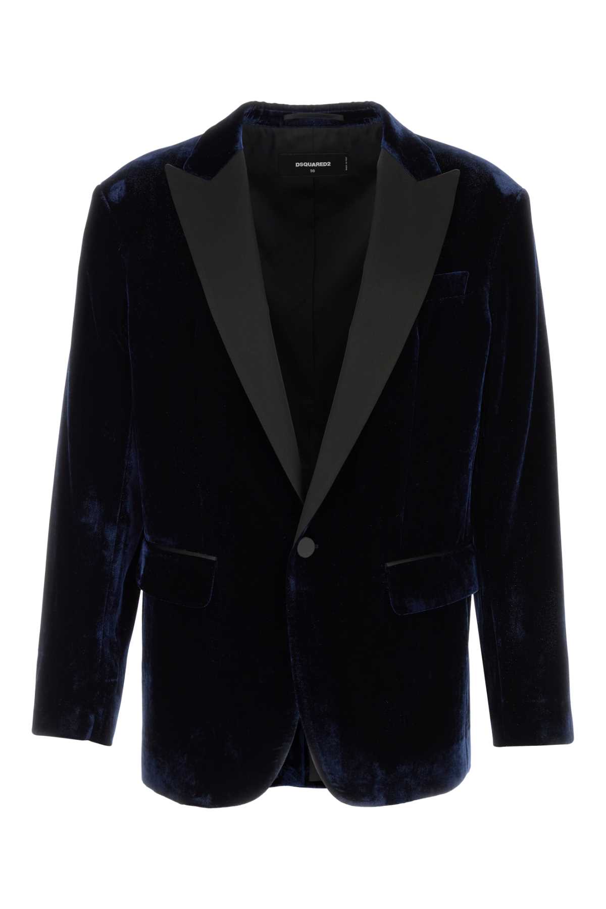 Dsquared2 Velvet Blazer With Front Pockets And Notch Lapel In Blue