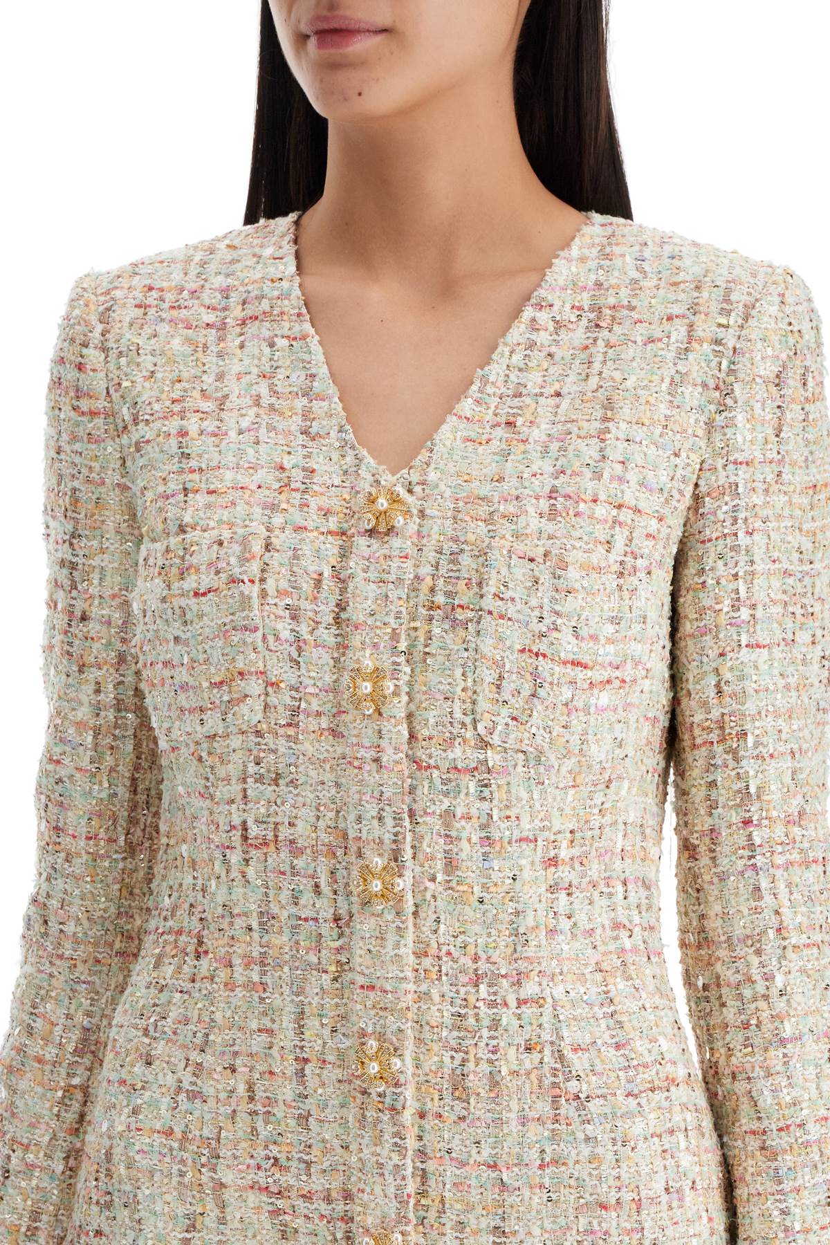 Shop Self-portrait Short Multicolor Tweed Dress