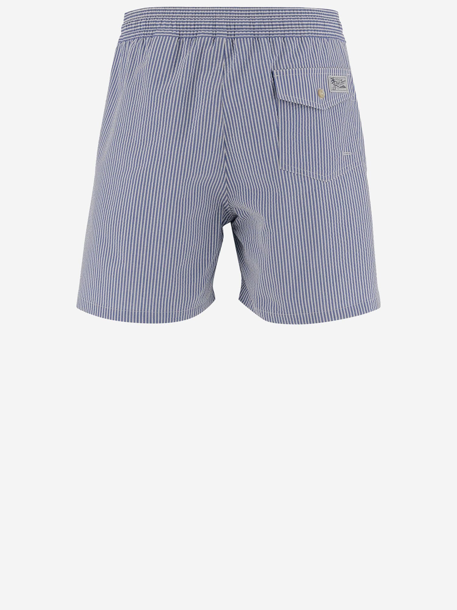 Polo Ralph Lauren Traveler Straight-leg Mid-length Striped Cotton-blend Seersucker Swim Shorts In Red