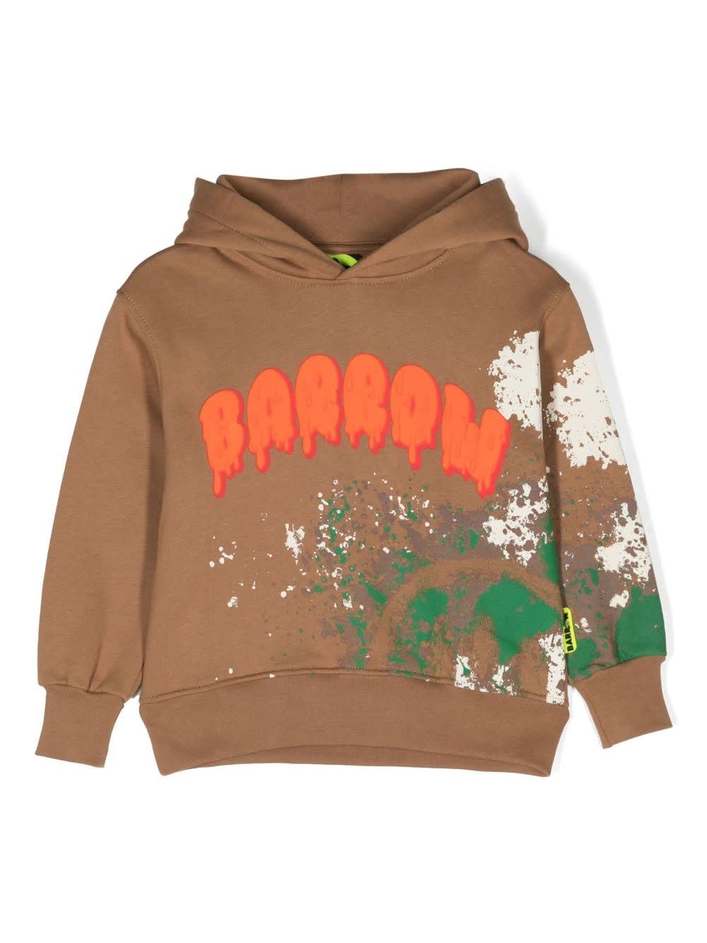 Shop Barrow Burnt Sand Hoodie With Logo Print And Colour Spots In Biscotto