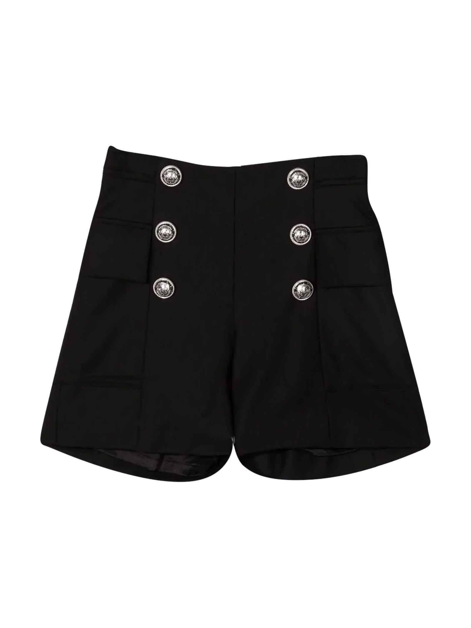 Balmain Black Bermuda Shorts With Silver Buttons