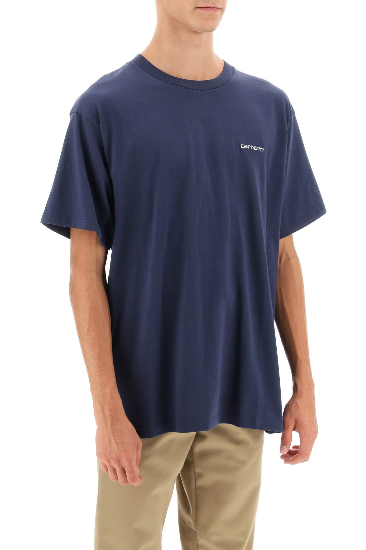 Shop Carhartt Logo Embroidery T-shirt In Blu/bianco