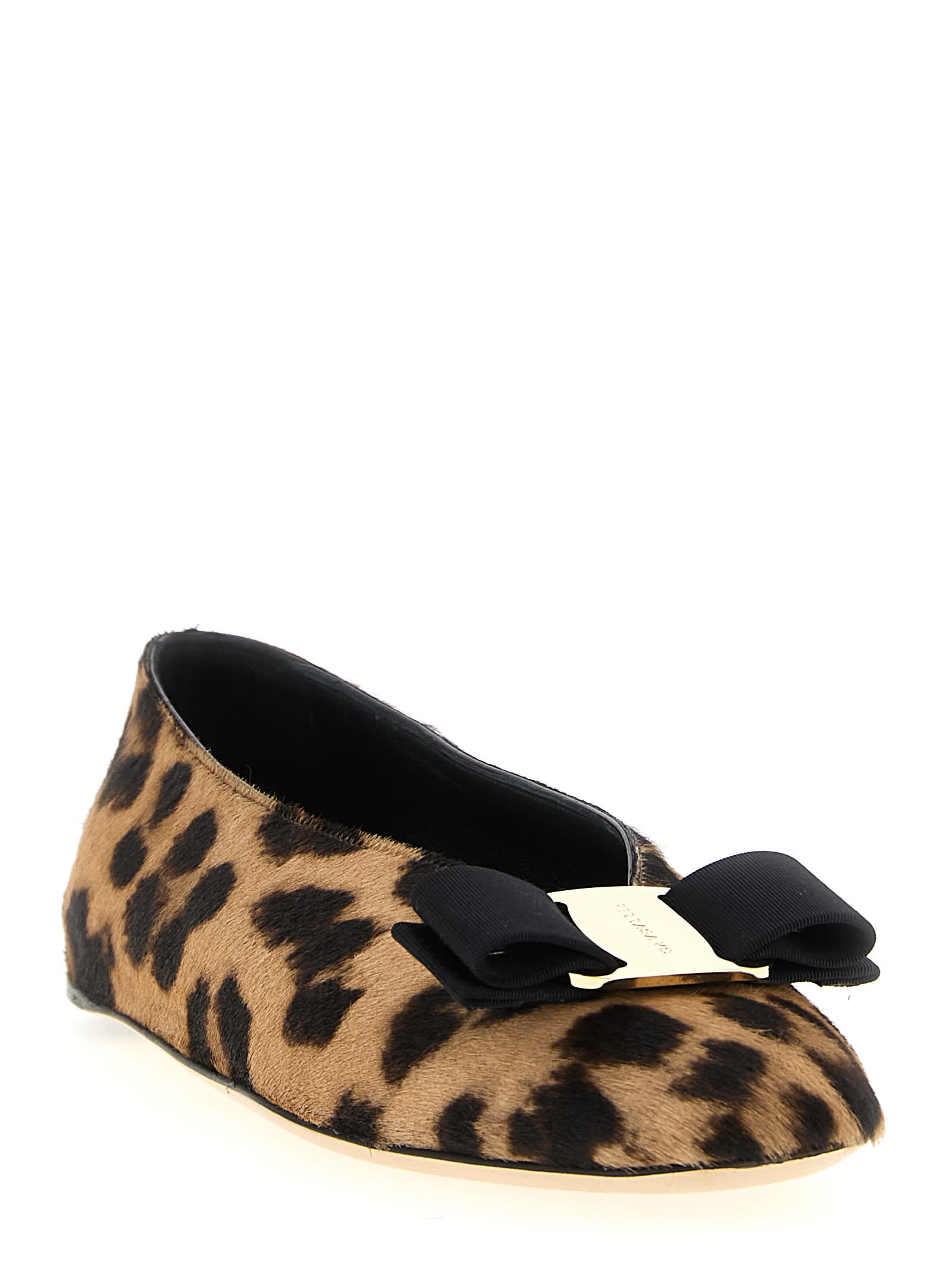 Ferragamo Animal Print Bow Detail Flat Sole Ballerina In Multi