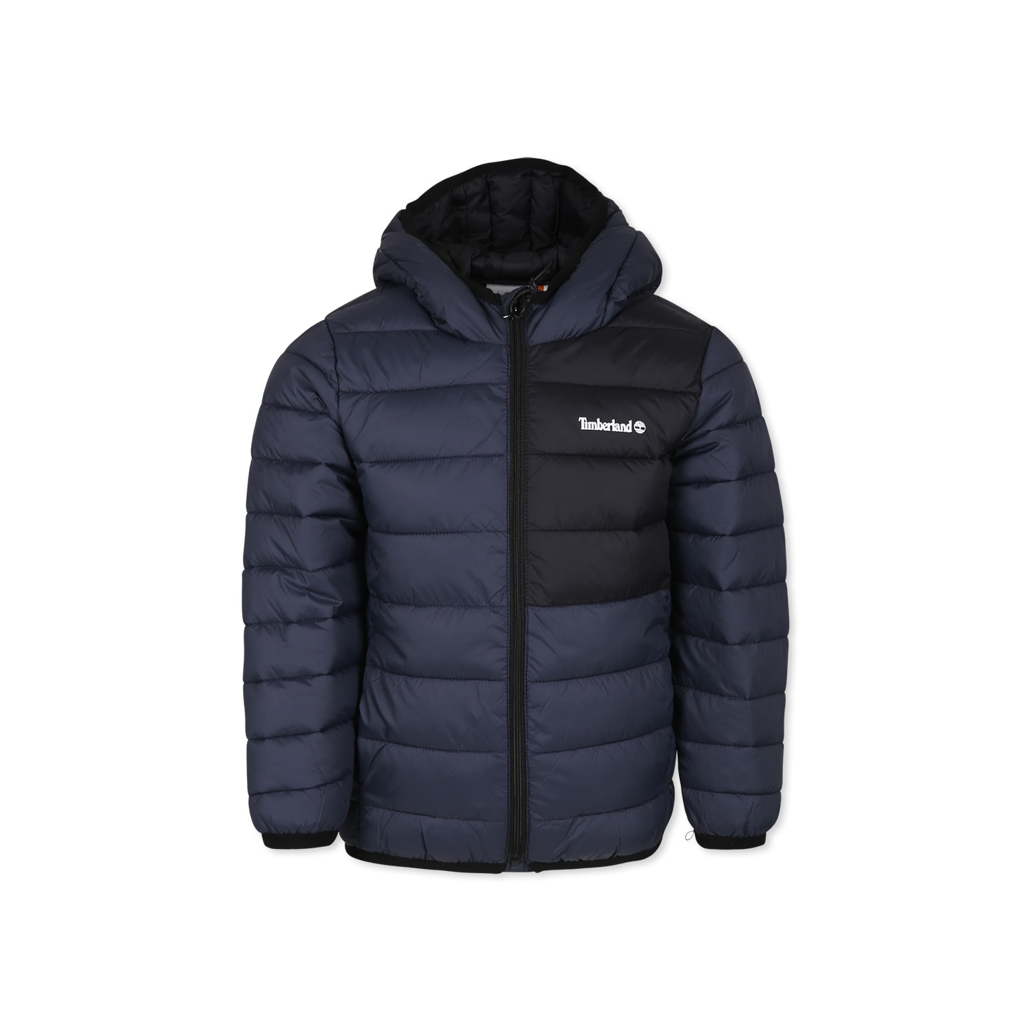 Timberland Blue Down Jacket For Boy With Logo In Blue