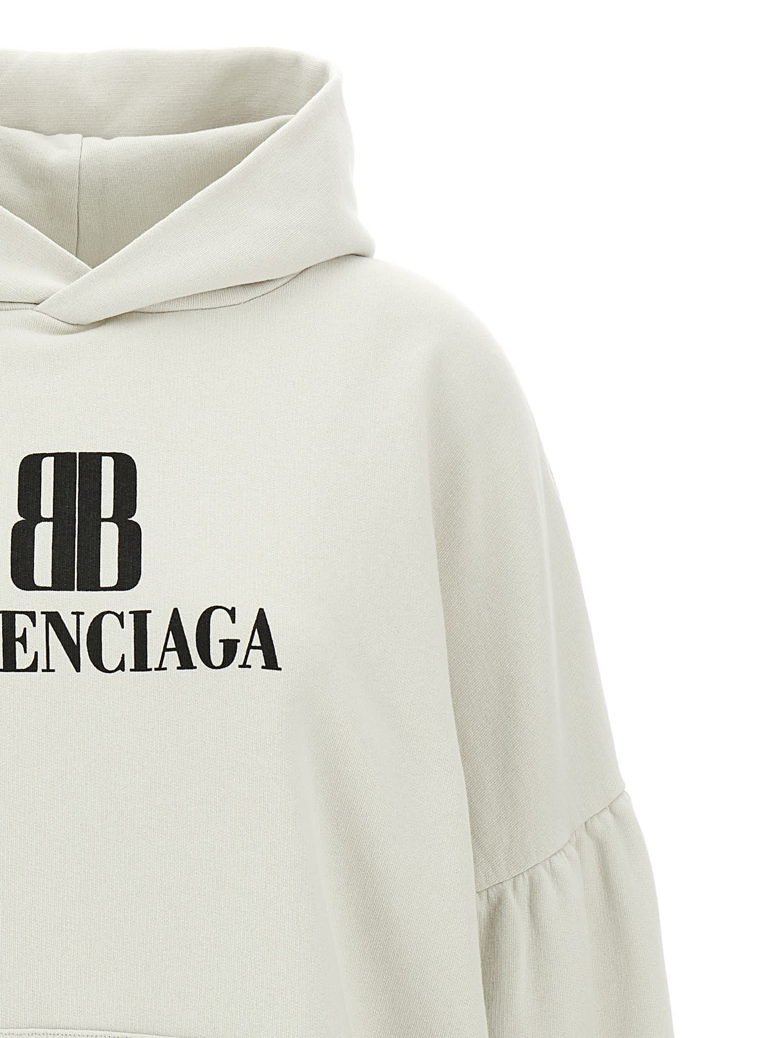 Balenciaga Logo Cropped Hoodie With Dropped Shoulders In Neutral