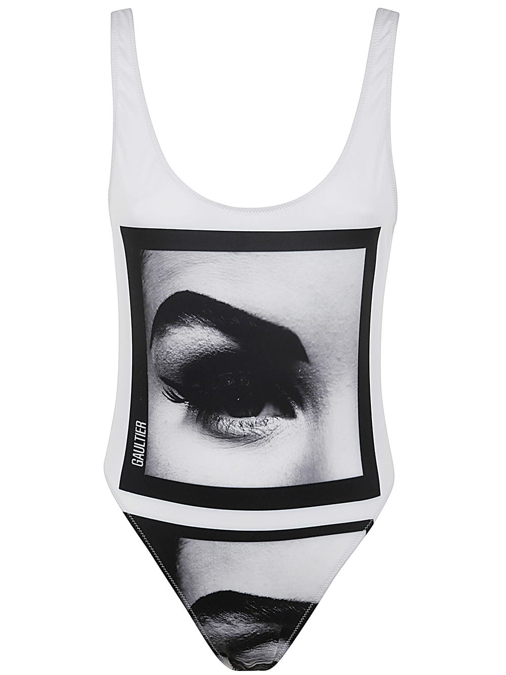 Shop Jean Paul Gaultier Jersey Swimsuit Printed Eyes In White Black