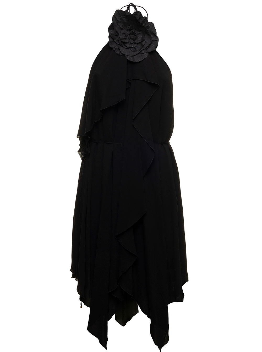 Blumarine Black Viscose Dress With Flower Brooch Detail Blumarine Woman