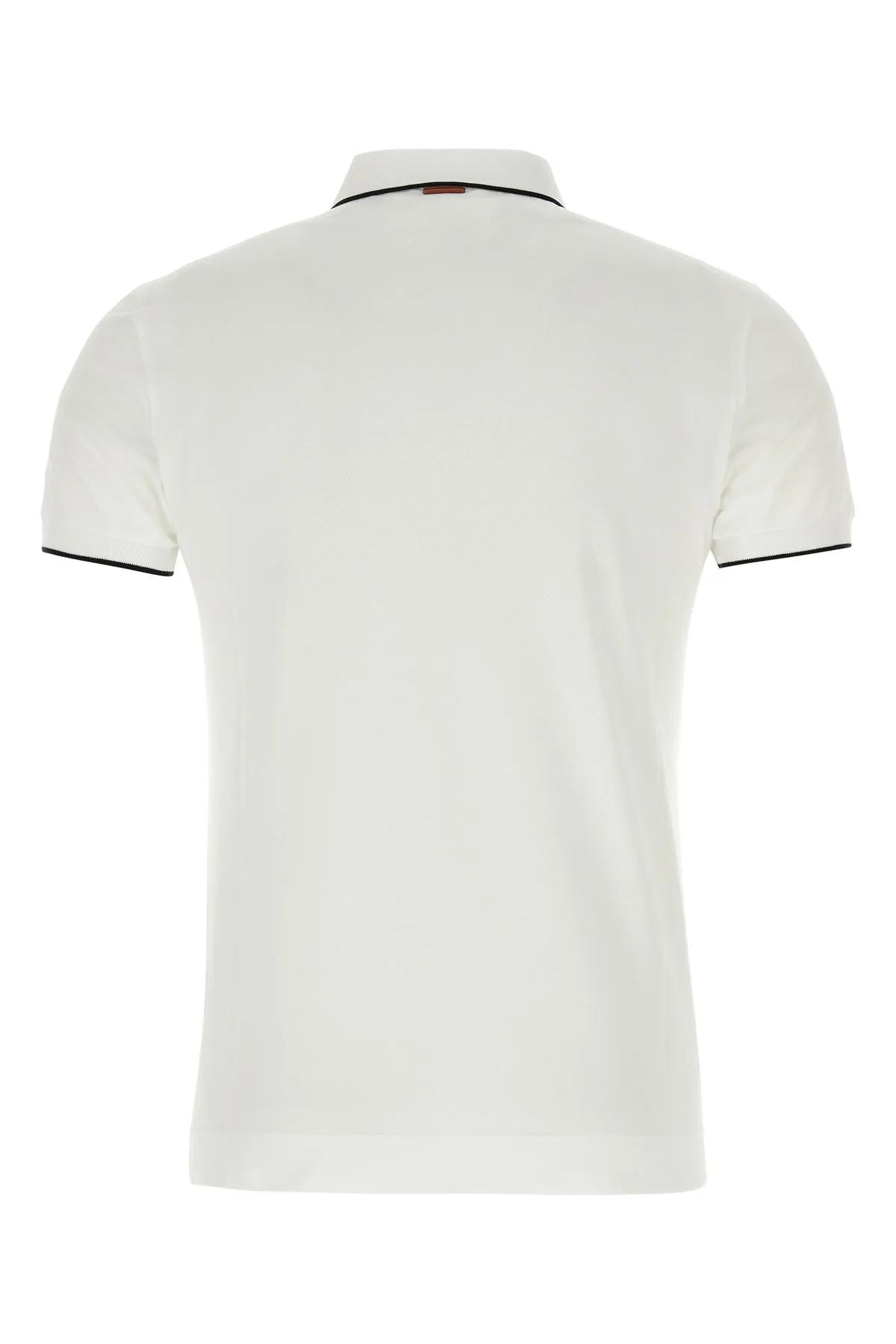 Shop Zegna White Stretch Piquet Polo Shirt