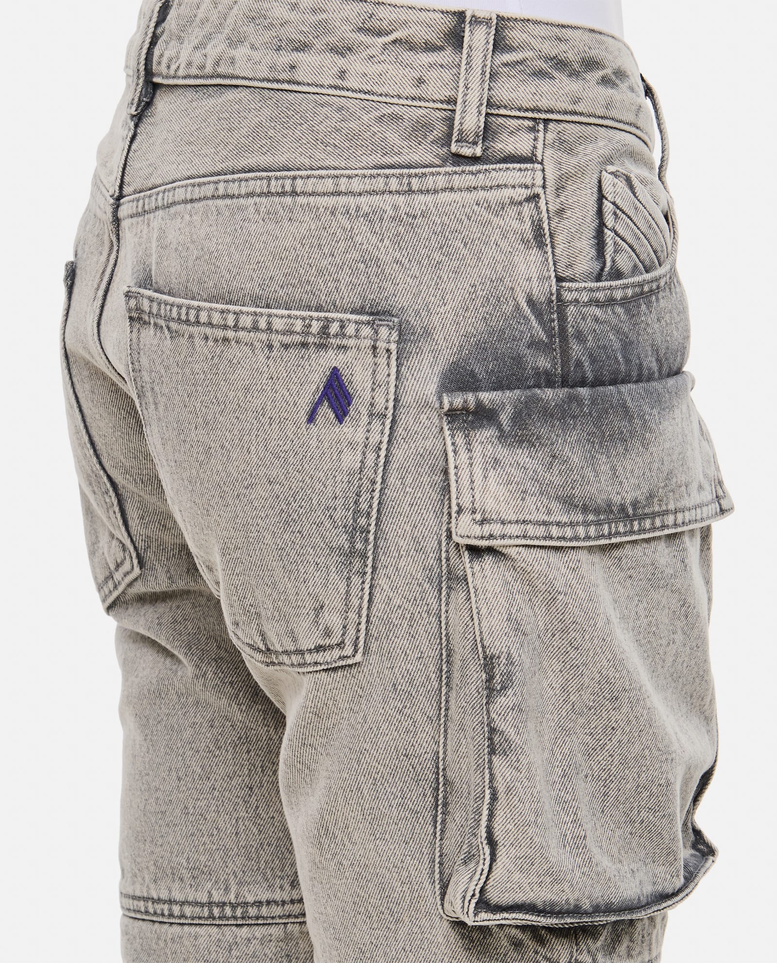 Shop Attico Essie Denim Cargo Pants In Grey