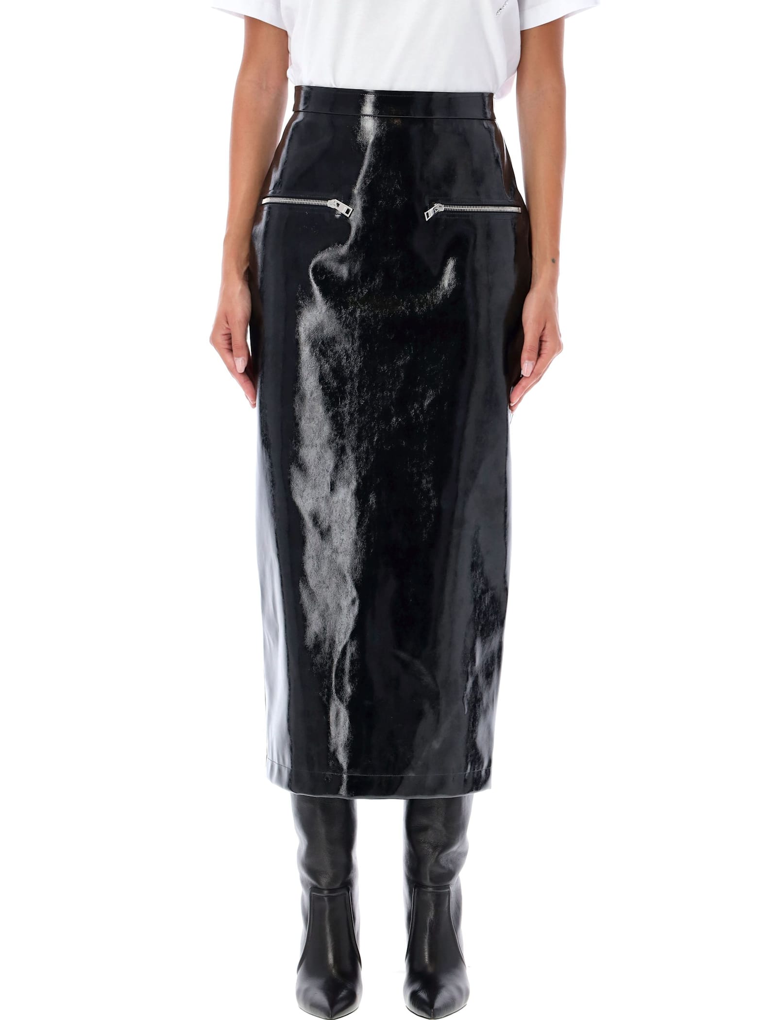 Shop Msgm Patent Leather Midi Skirt In Black