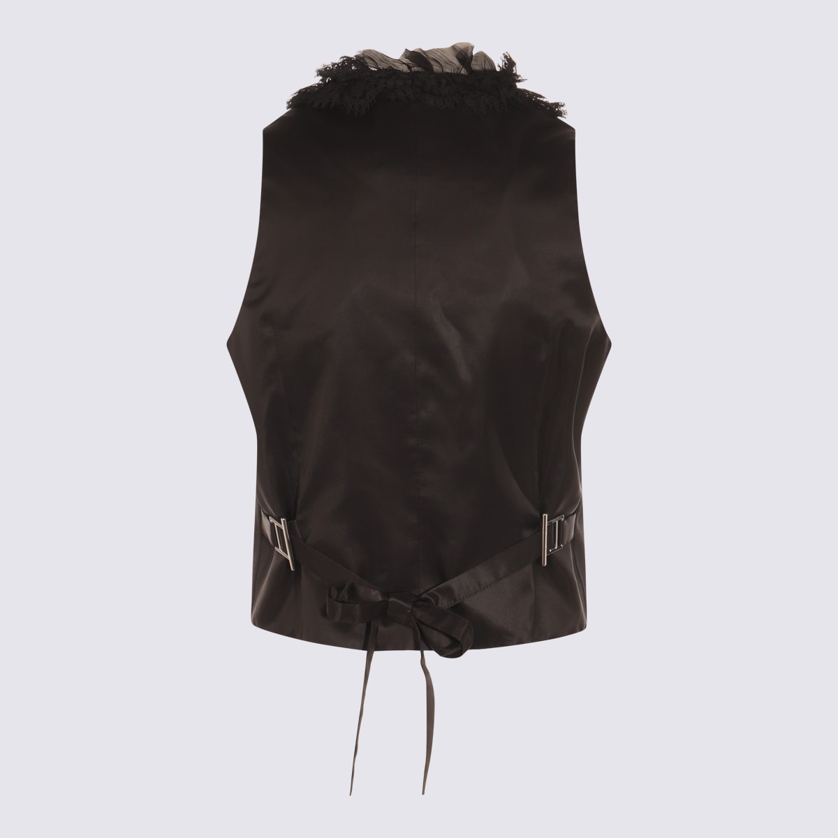Alexander Mcqueen Lace Trimmed Satin Top With Adjustable Straps In Black