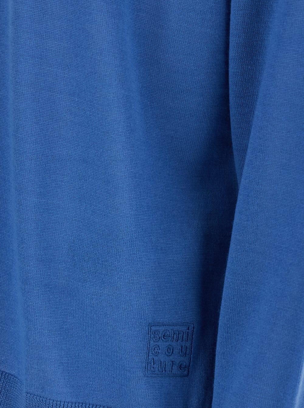 SEMICOUTURE BLUE SWEATER WITH V-NECK AND LOGO EMBROIDERED ON THE SIDE IN VIRGIN WOOL WOMAN
