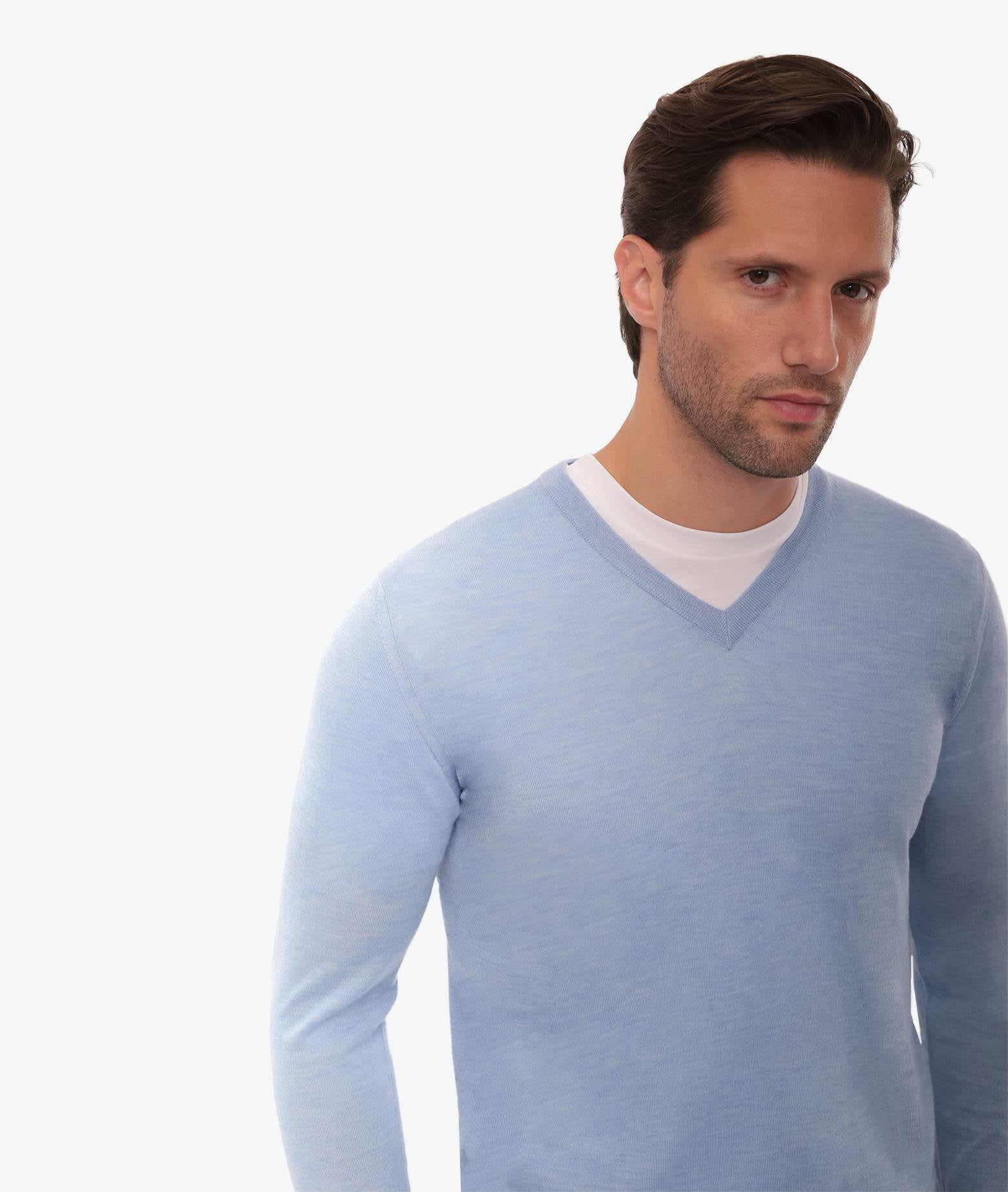 Shop Larusmiani V-neck Sweater Pullman Sweater In Lightblue