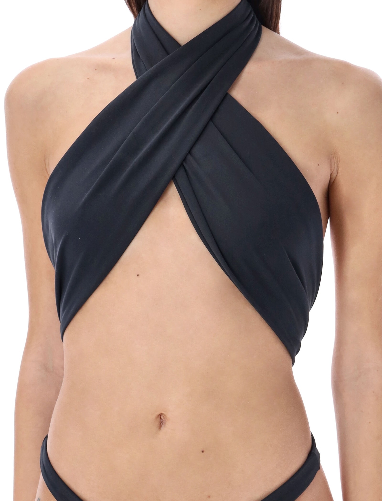 Reina Olga Front Cross Halter Neck Open Back Trikini In Black