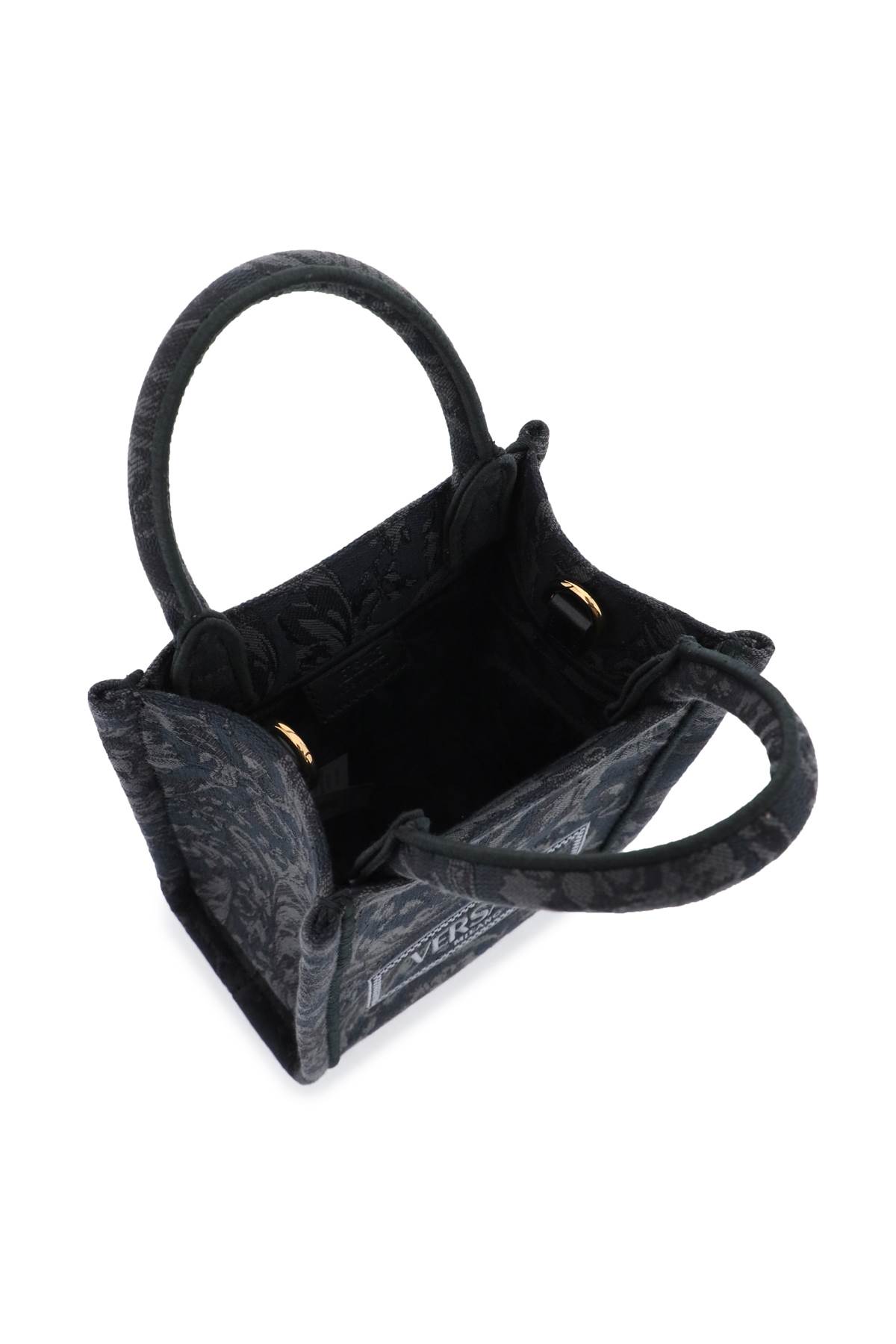 Shop Versace Athena Barocco Mini Tote Bag In Blackblackgold