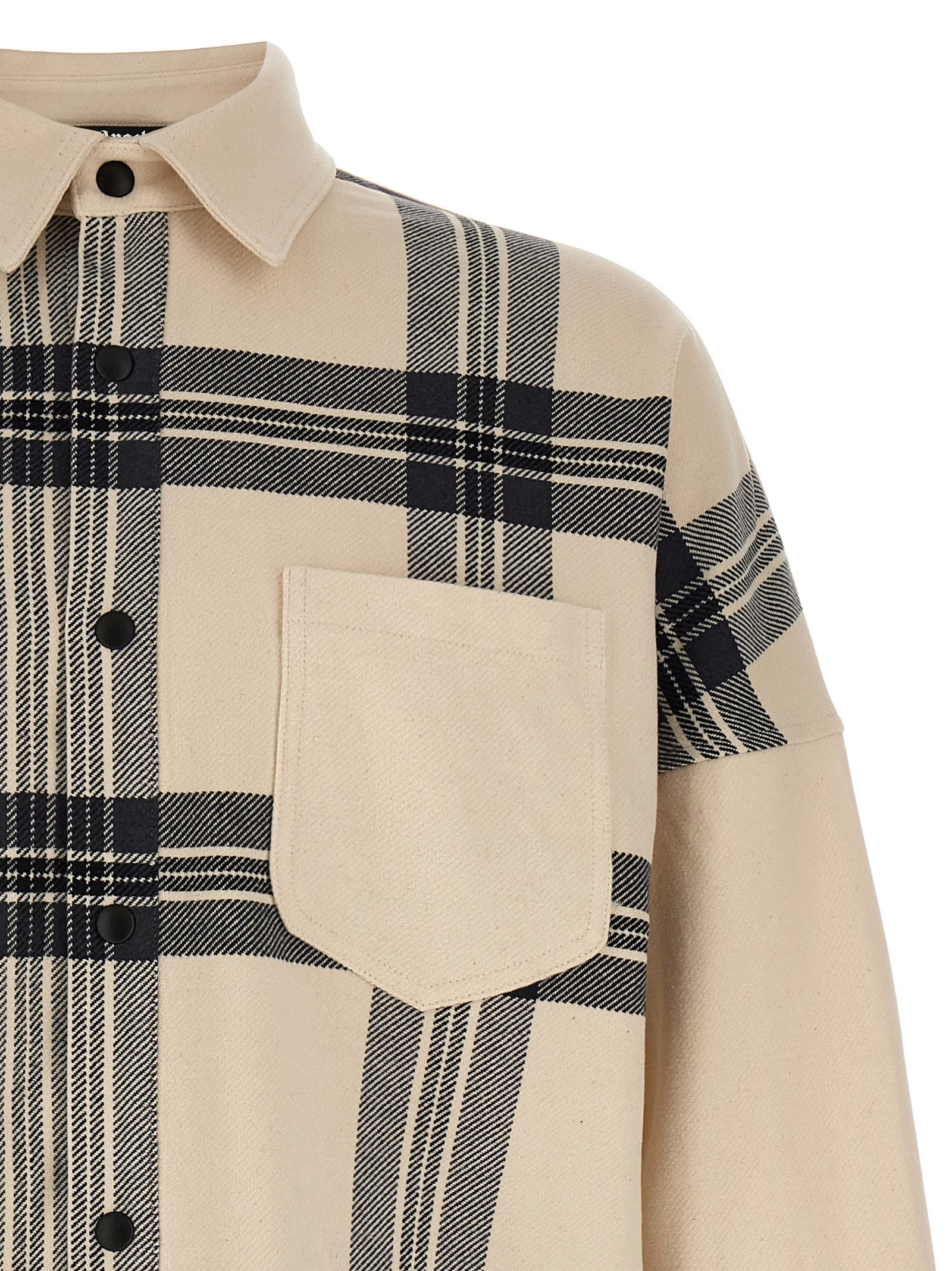 Shop Palm Angels Back Logo Check Overshirt In Neutro