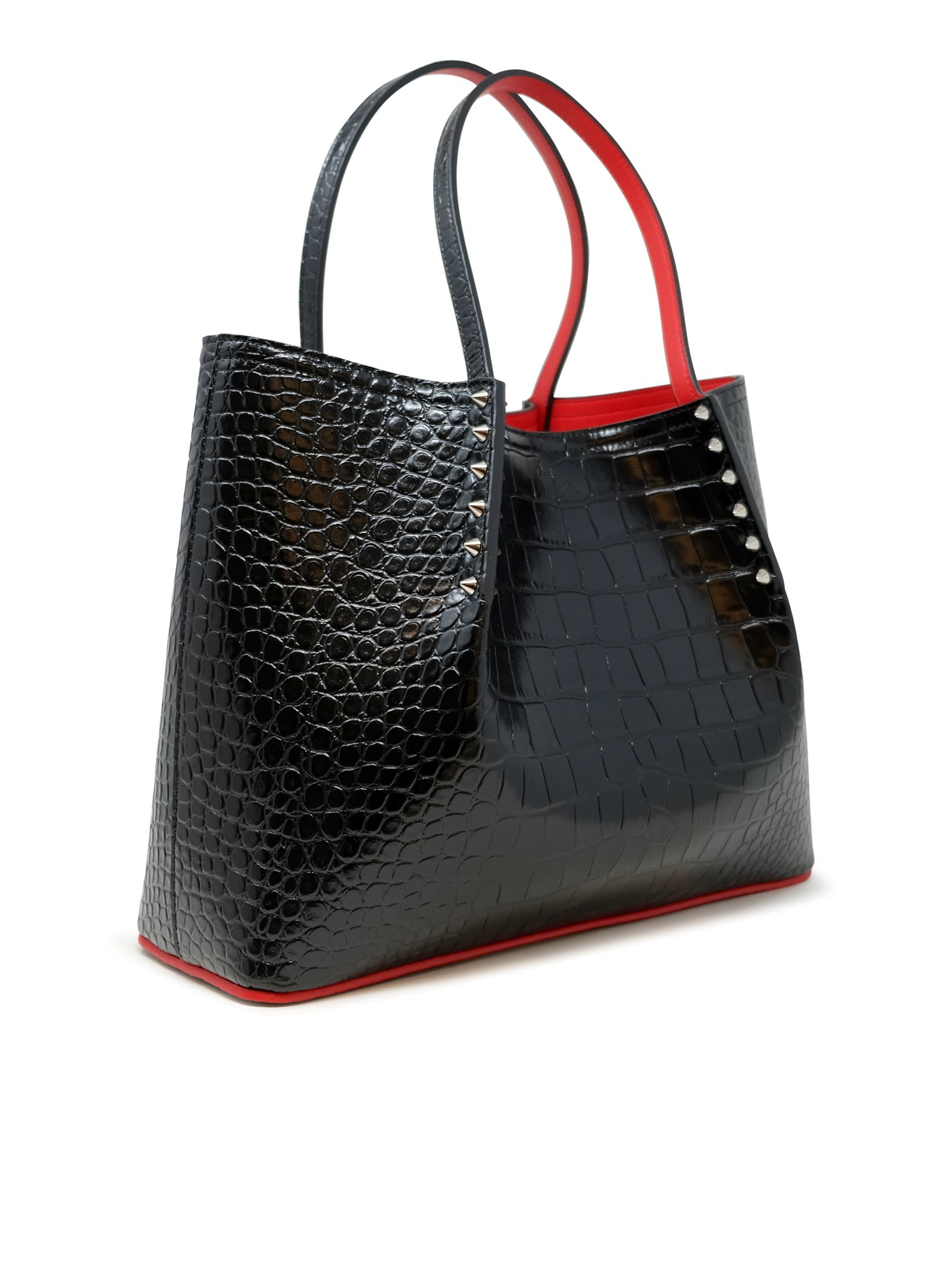 Shop Christian Louboutin Black Croco Leather Cabarock Small Calf Ali Bag