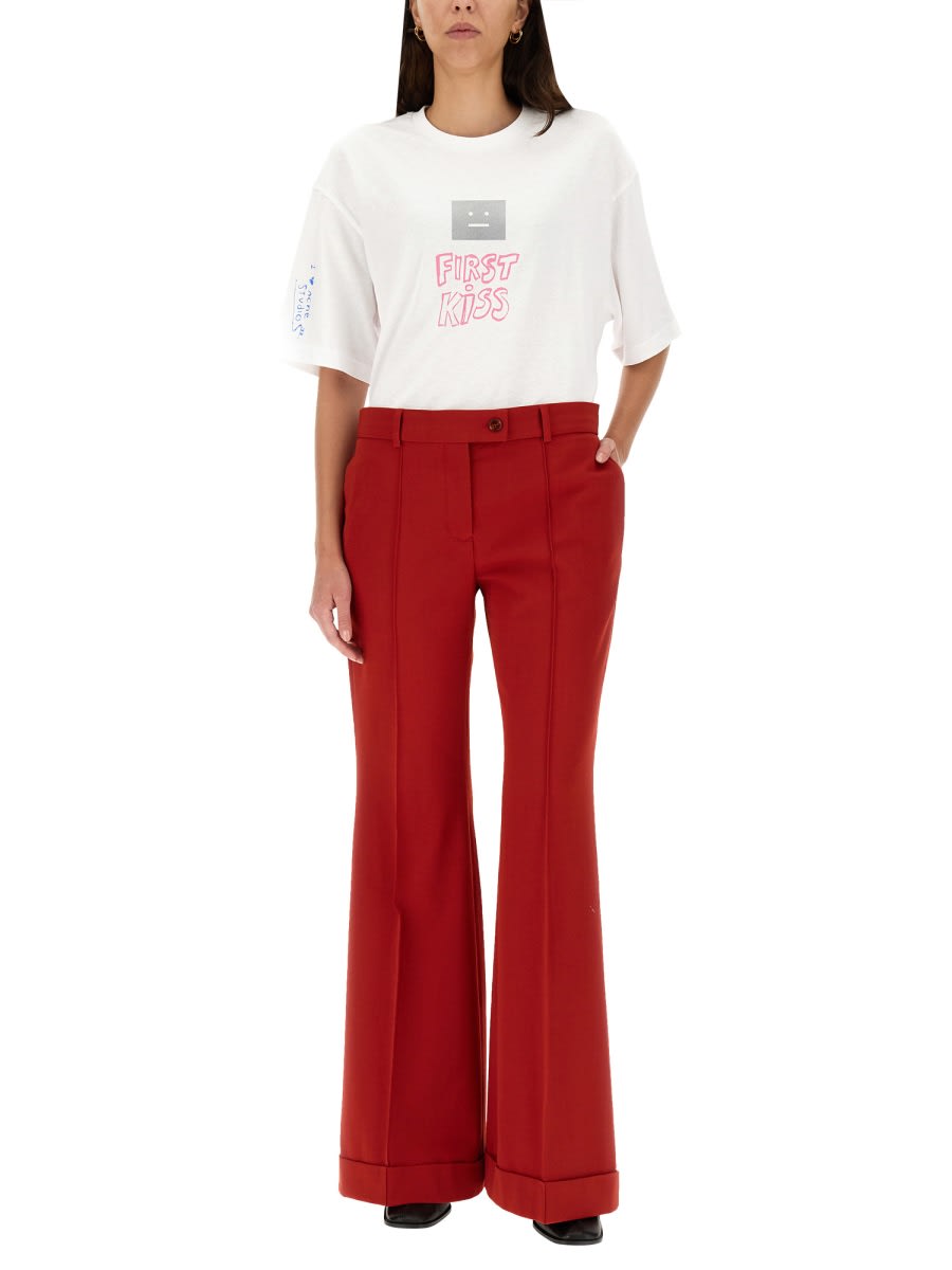 Acne Studios Wool Blend Pants With Button Closure And Belt Loops For Women In Multi