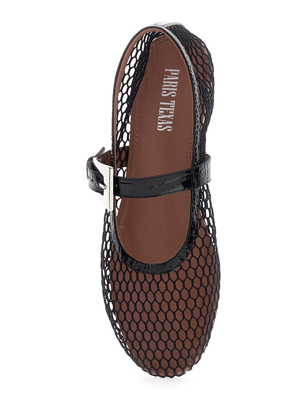 Shop Paris Texas Sveva Black Ballet Flats With Mesh Design And Buckle Closure In Fabric And Leather Woman