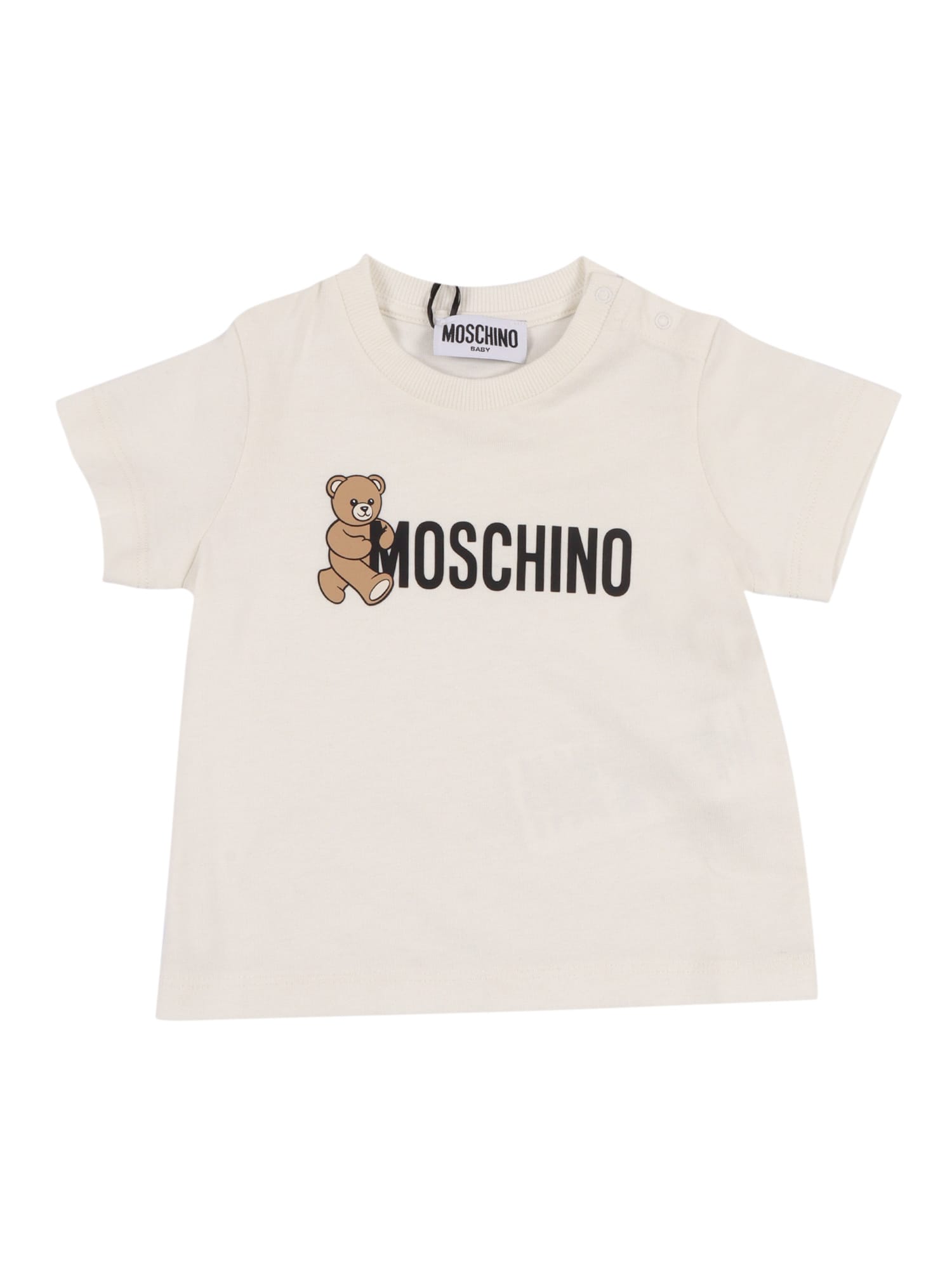 Moschino Ivory T-shirt For Babykids With Teddy Bear In White
