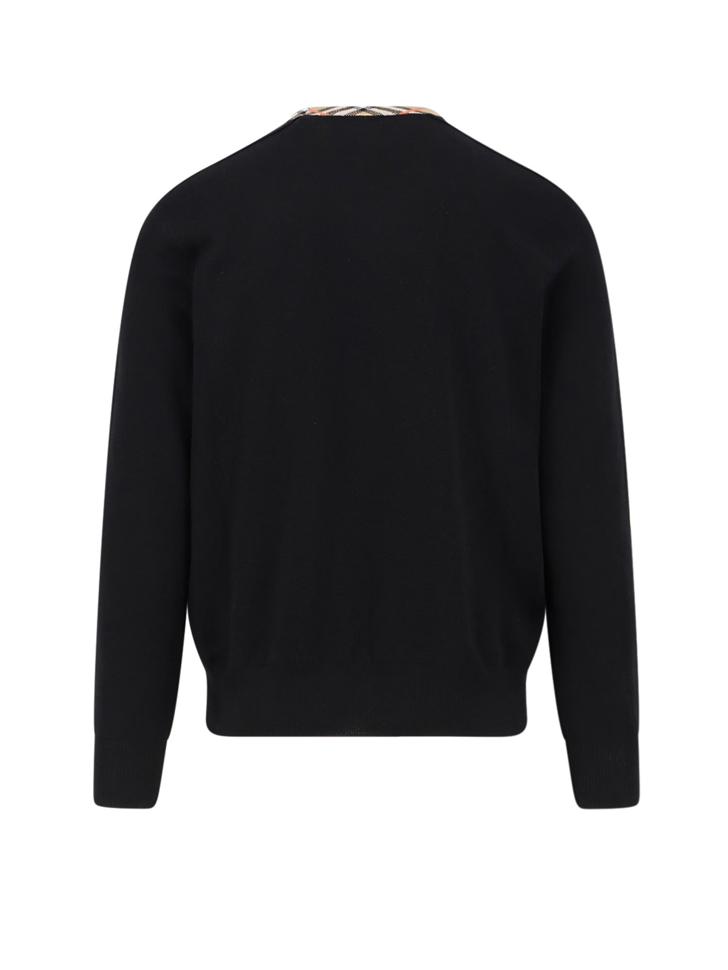 Burberry Men Wool Sweater With Check Profiles In Black