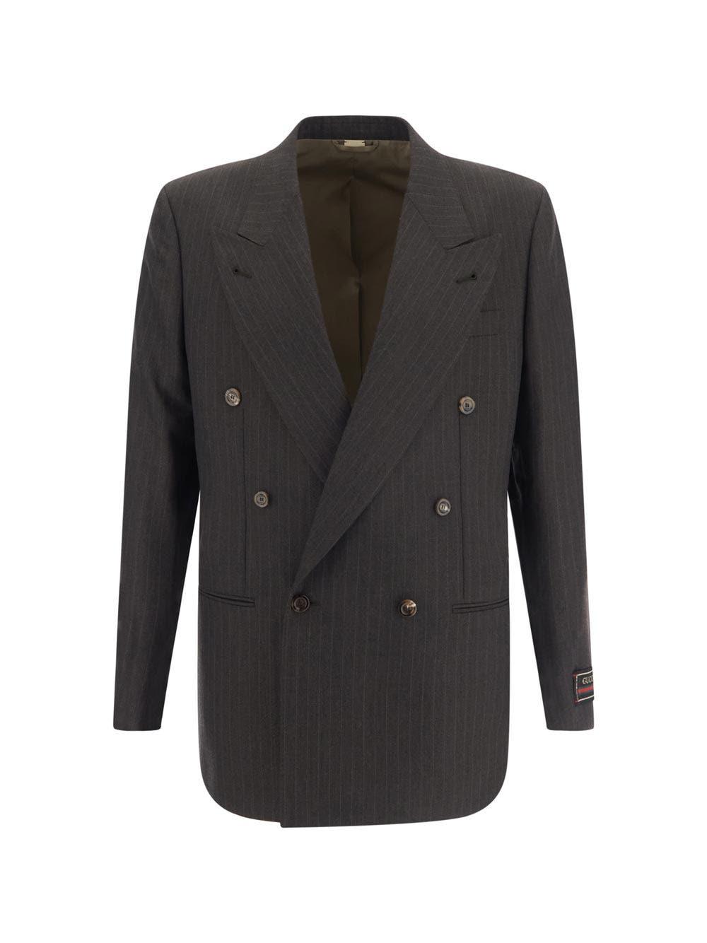 Gucci Double Breasted Jacket In Brown