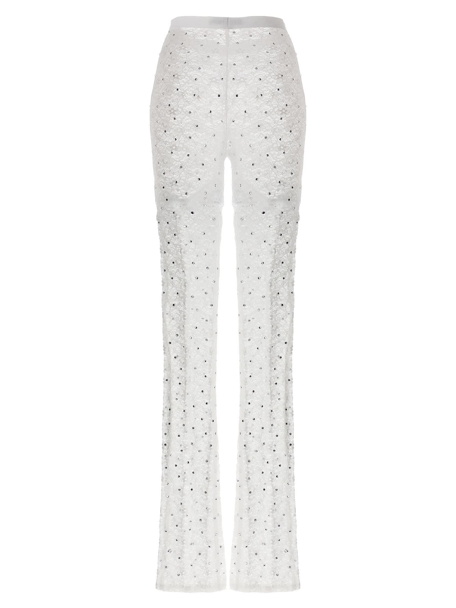 Shop Alessandra Rich Rhinestone Lace Leggings In White