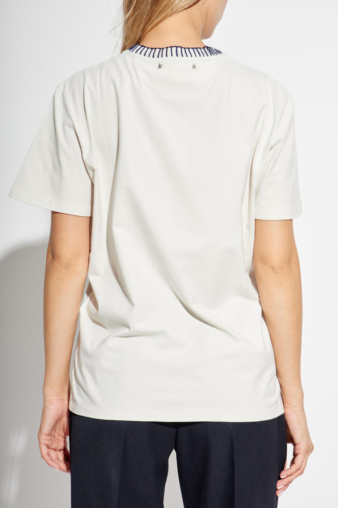 Shop Golden Goose T-shirt With Embroidered Pattern In Heritage White/ Blue/ Red