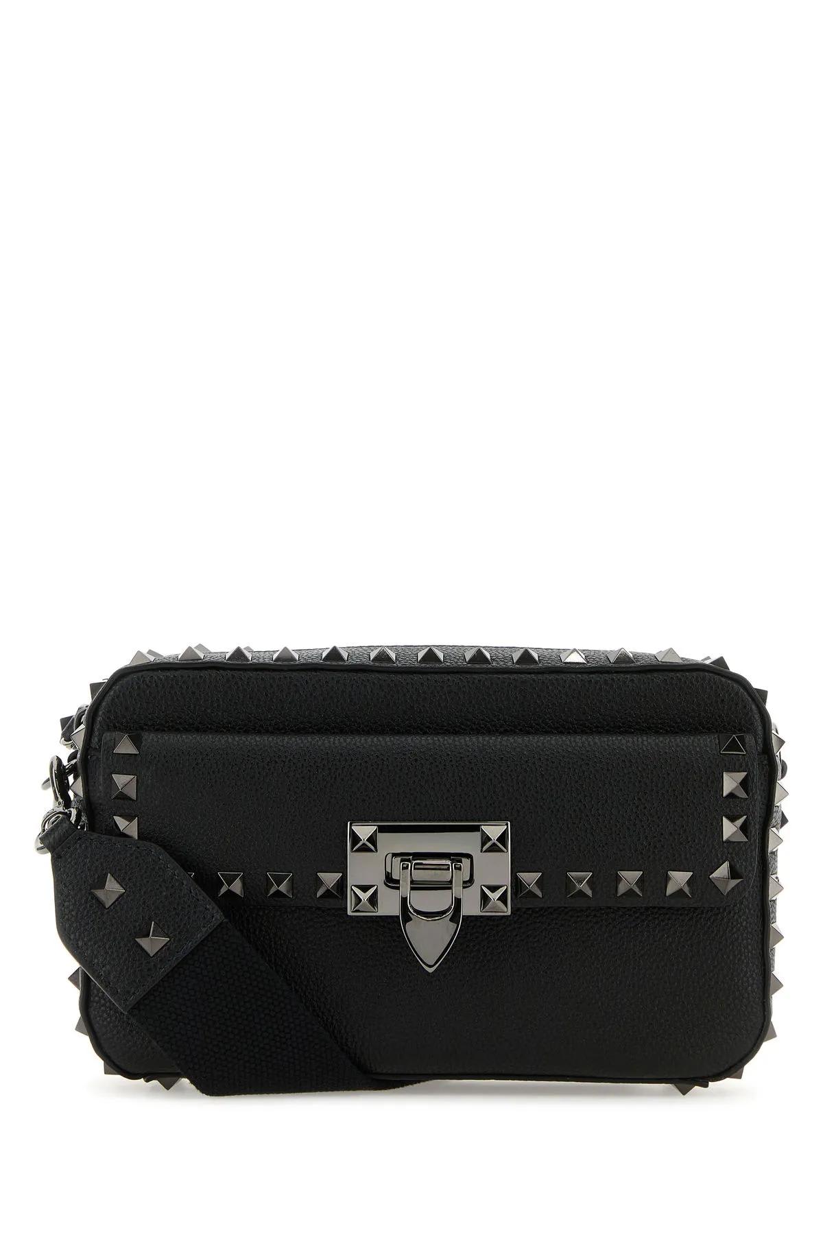 Shop Valentino Black Leather Rockstud Crossbody Bag