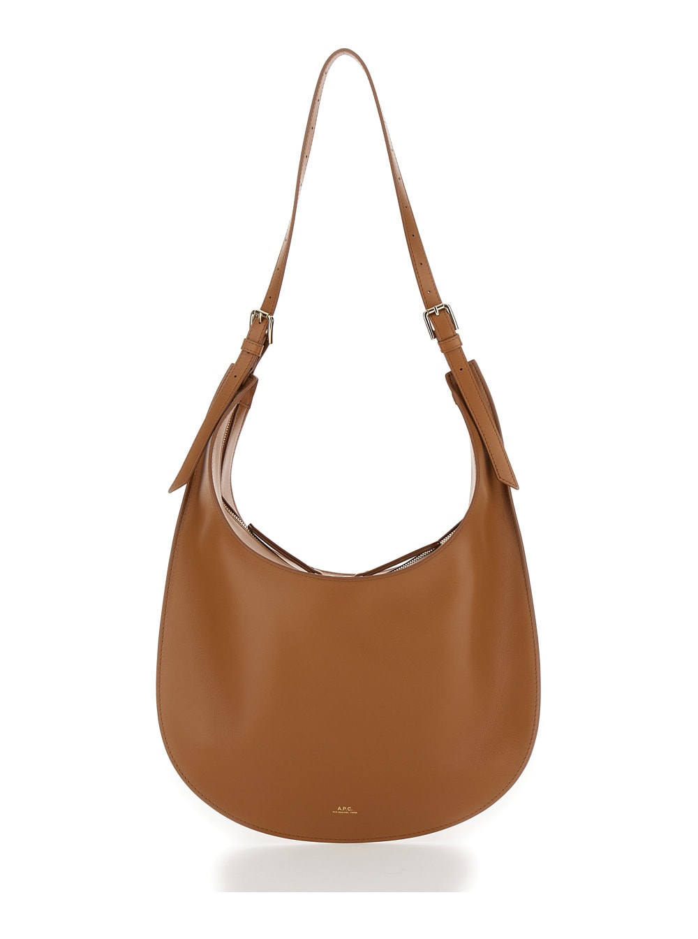 Shop Apc Iris Brown Shoulder Bag With Laminated Logo In Leather Woman In Caf Caramel