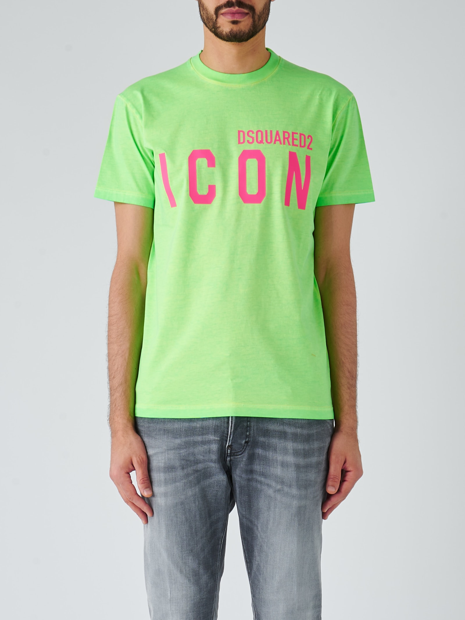 Shop Dsquared2 Be Icon Loose Fit Tee T-shirt In Verde Fluo