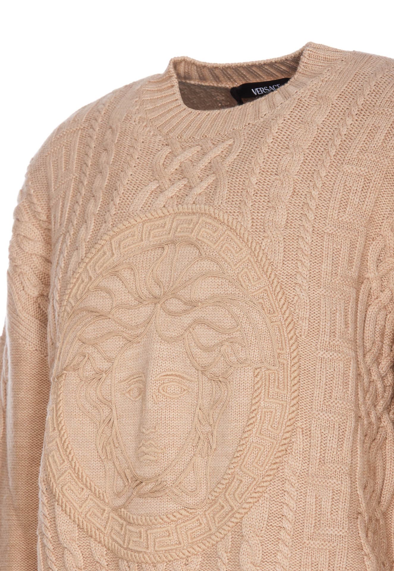 Shop Versace Medusa Logo Sweater In Beige