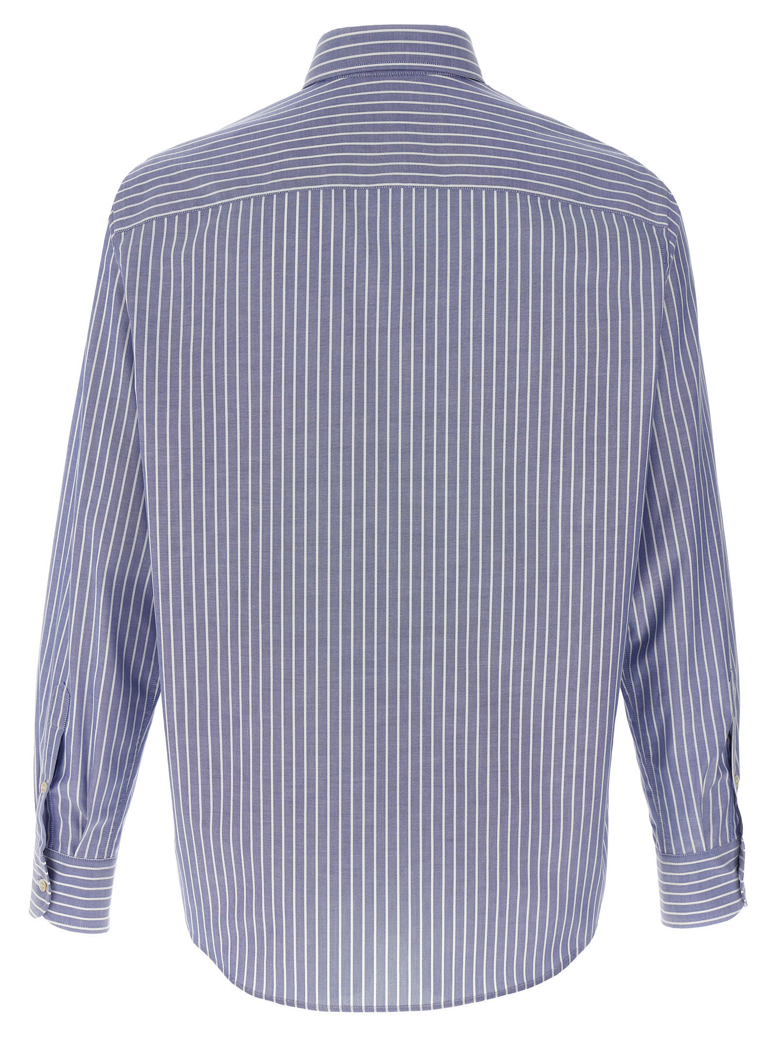 Valentino Logo Shirt With Vertical Stripes And Front Pocket In Blue
