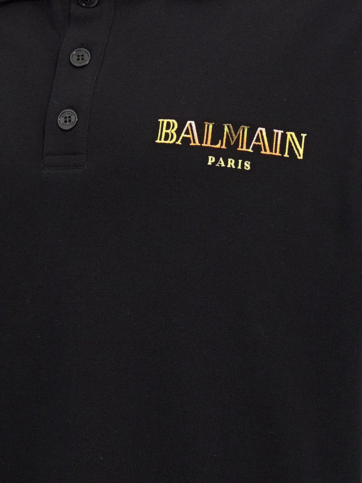 Shop Balmain Vintage Logo Embroidered Polo Shirt In Black