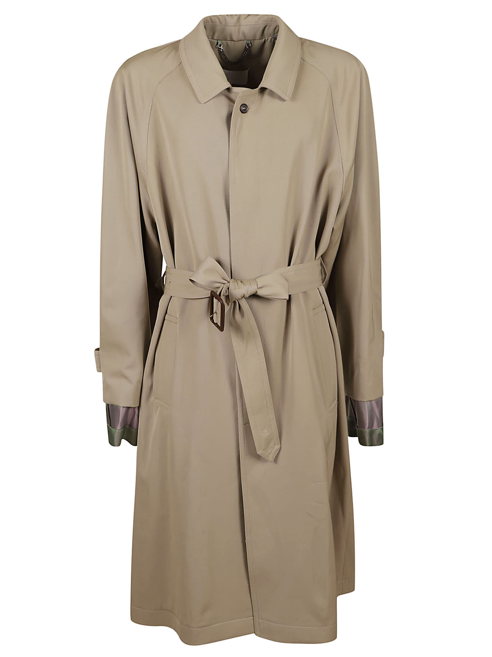 Shop Maison Margiela Belted Waist Layered Coat In Stone