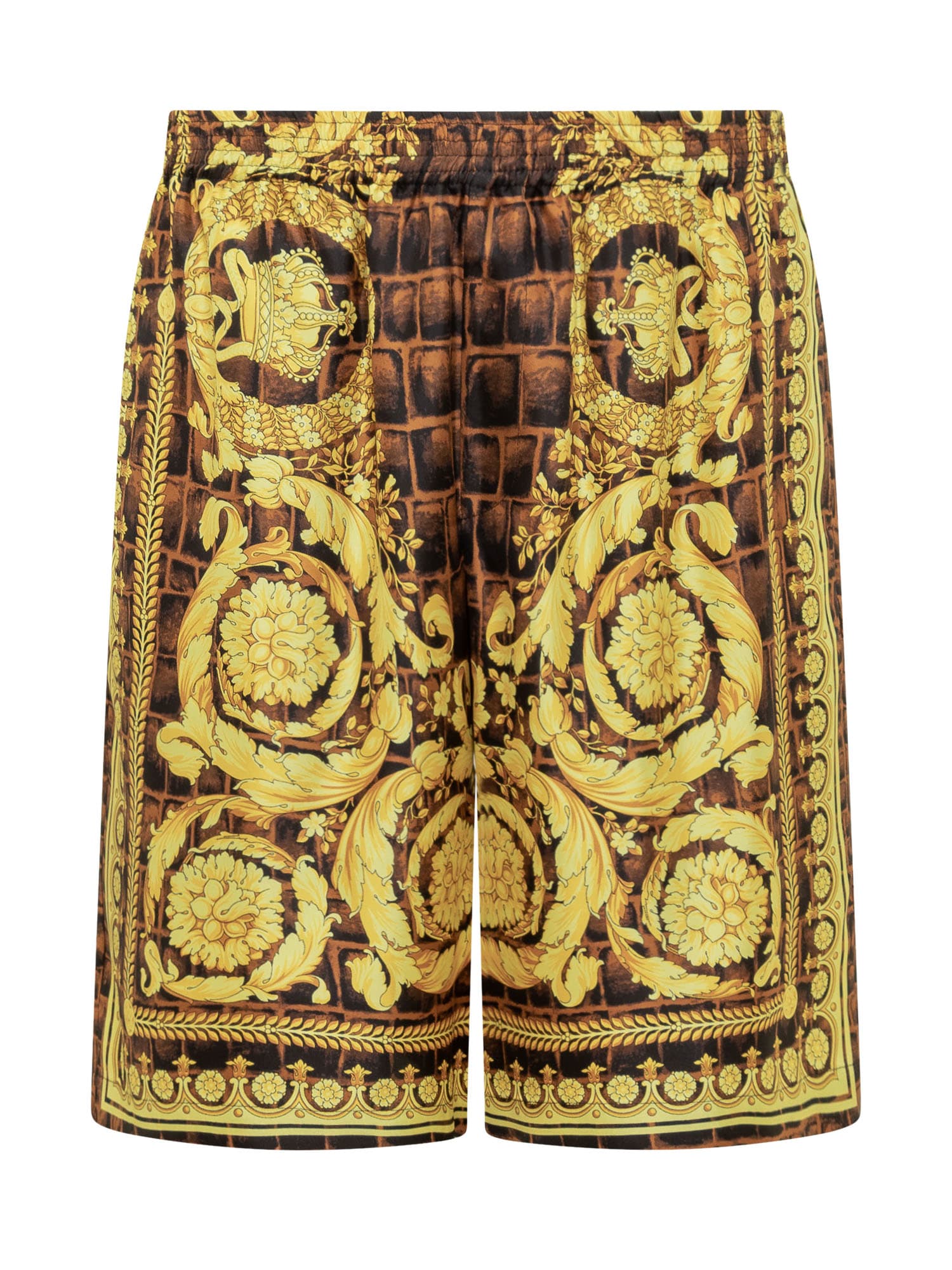 Shop Versace Barocco Shorts In Caramel-black-gold