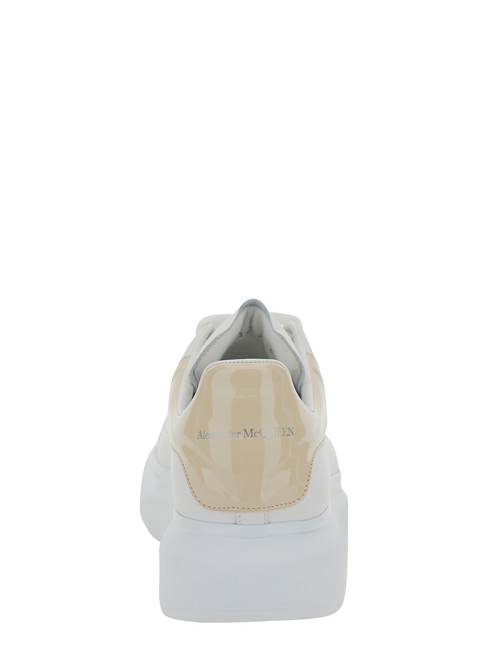 Shop Alexander Mcqueen White Low-top Sneakers With Chunky Sole And Patent Heel Tab In Leather Man
