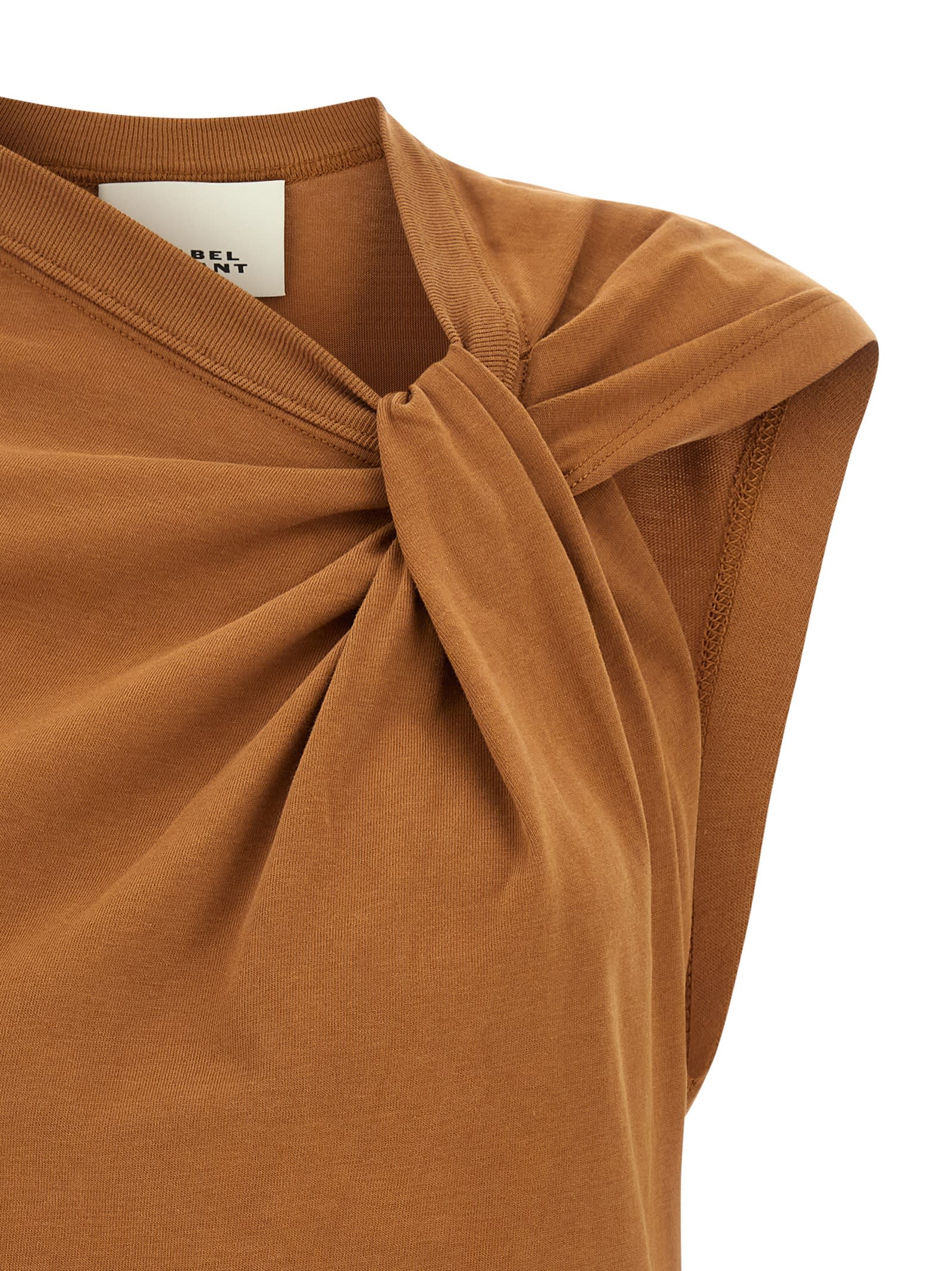 Isabel Marant Sleeveless Crew Neck Top With Knot Detail In Brown