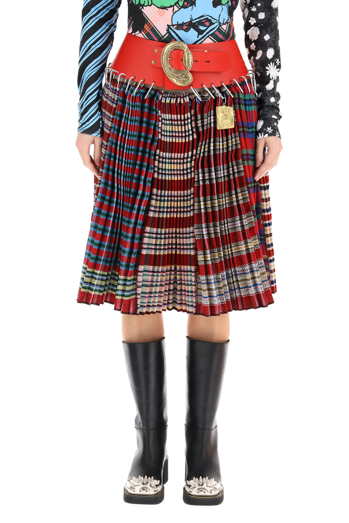 Chopova Lowena Tartan Wool Midi Skirt