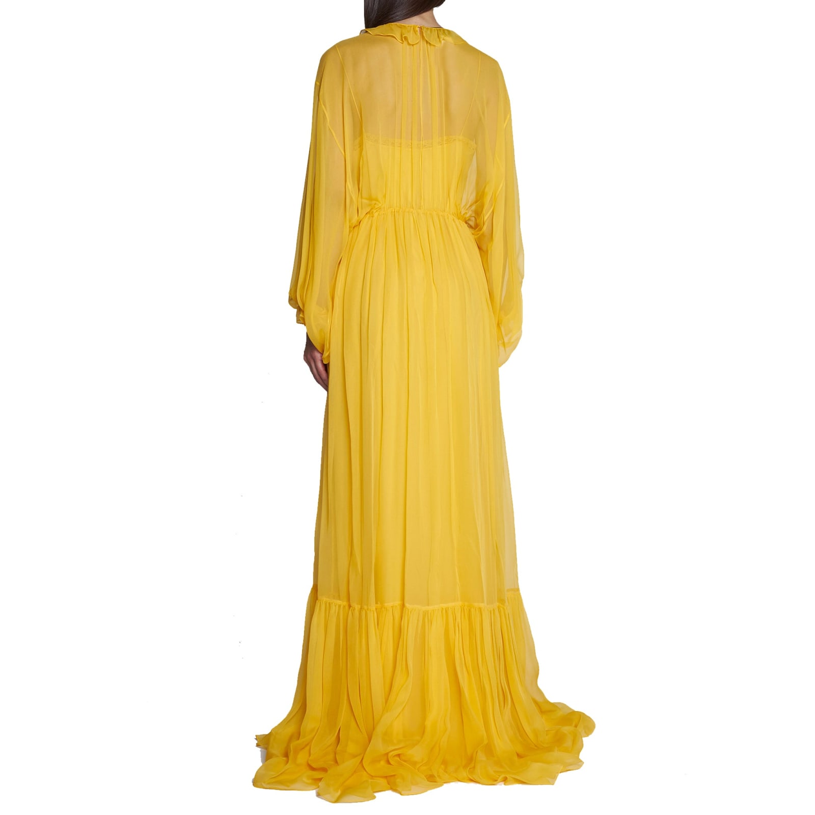 Shop Gucci Silk Long Dress In Yellow