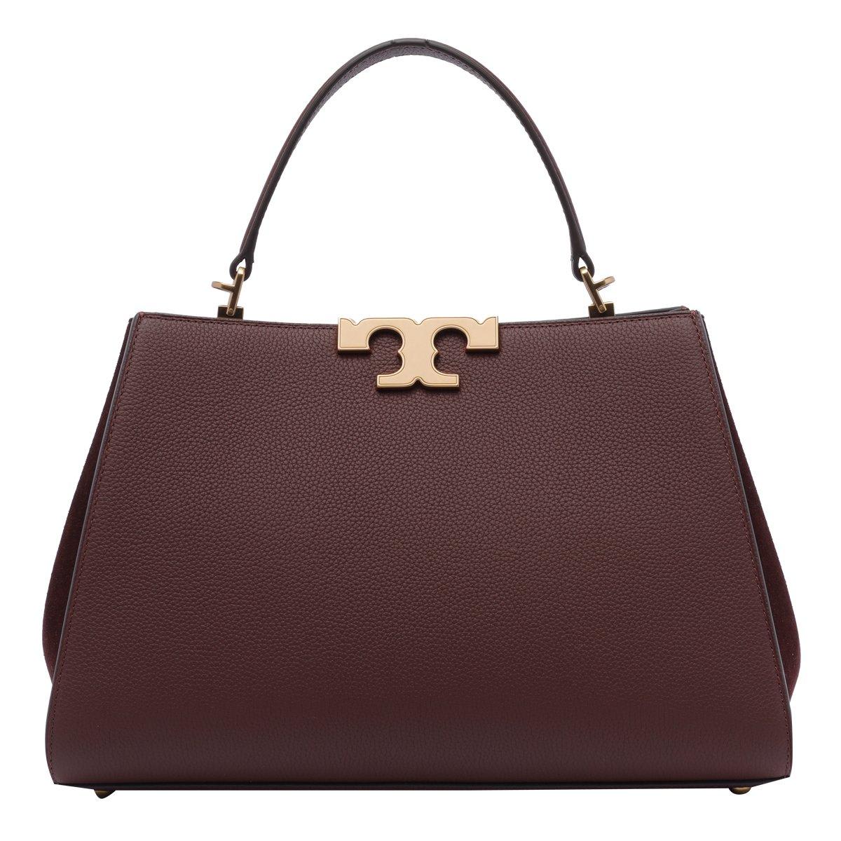 Shop Tory Burch Eleanor Logo Plaque Top Handle Bag In Dark Cabernet