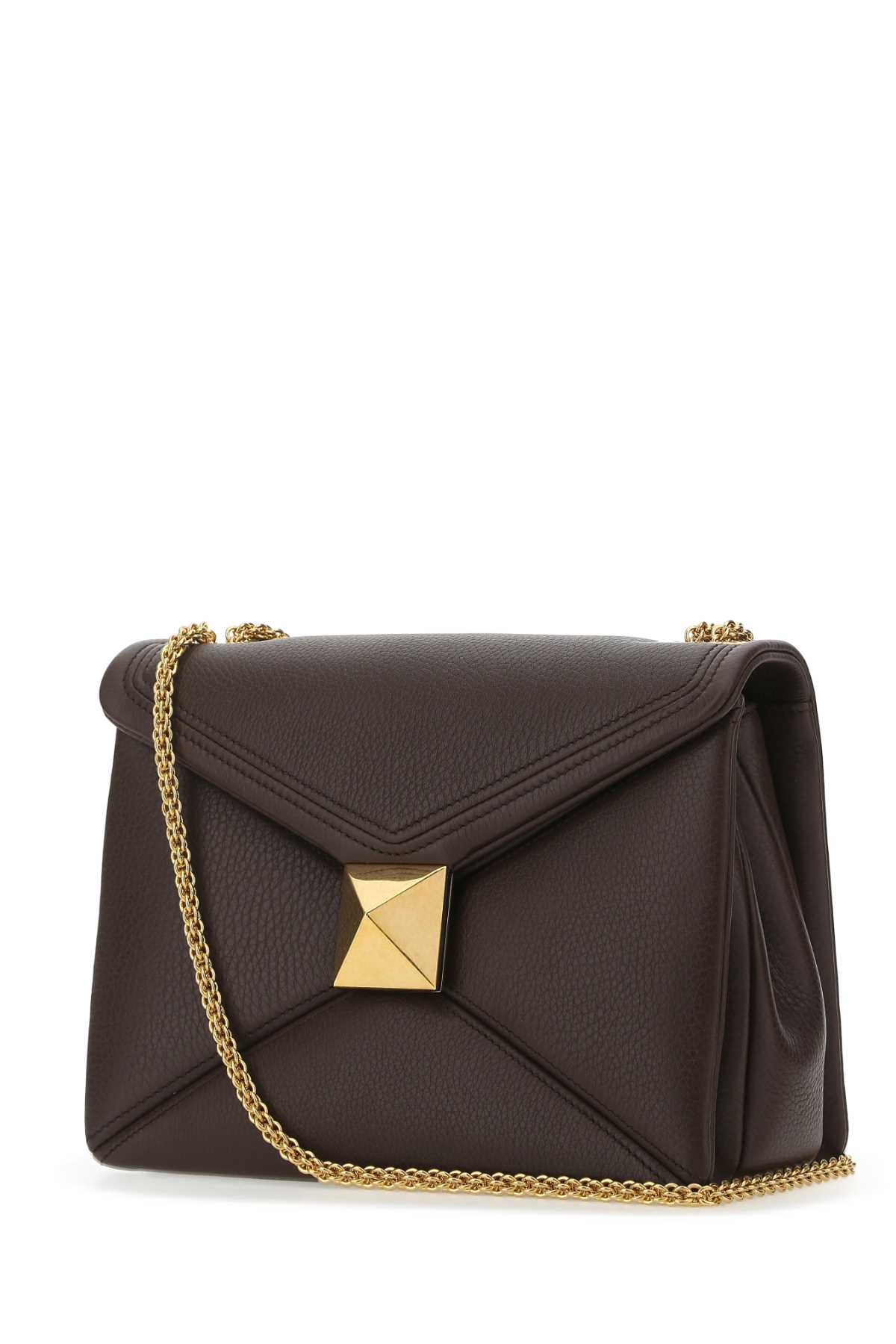 Shop Valentino Dark Brown Leather One Stud Shoulder Bag In Kg8