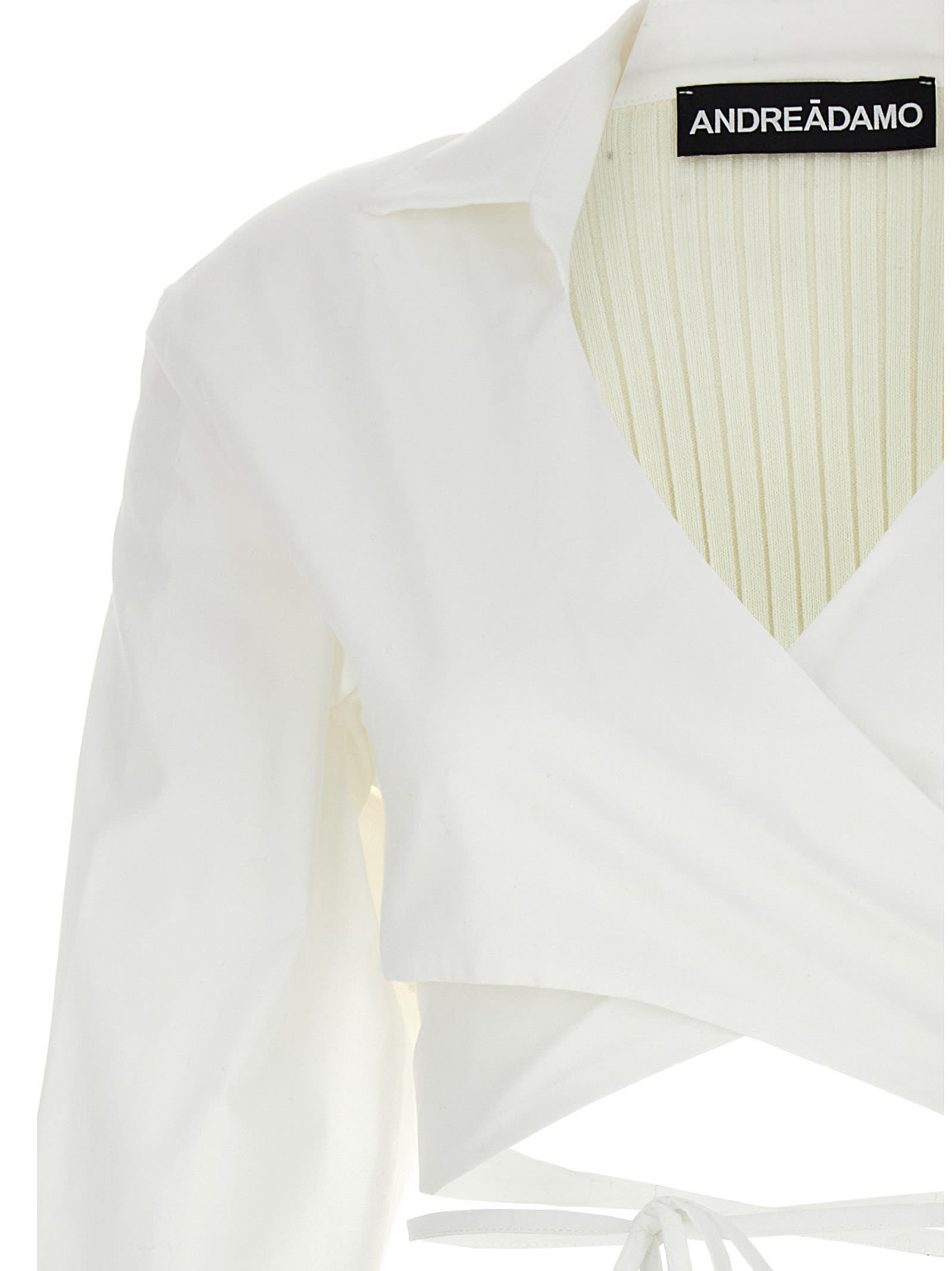 Shop Andreädamo Criss Cross Cropped Shirt In White