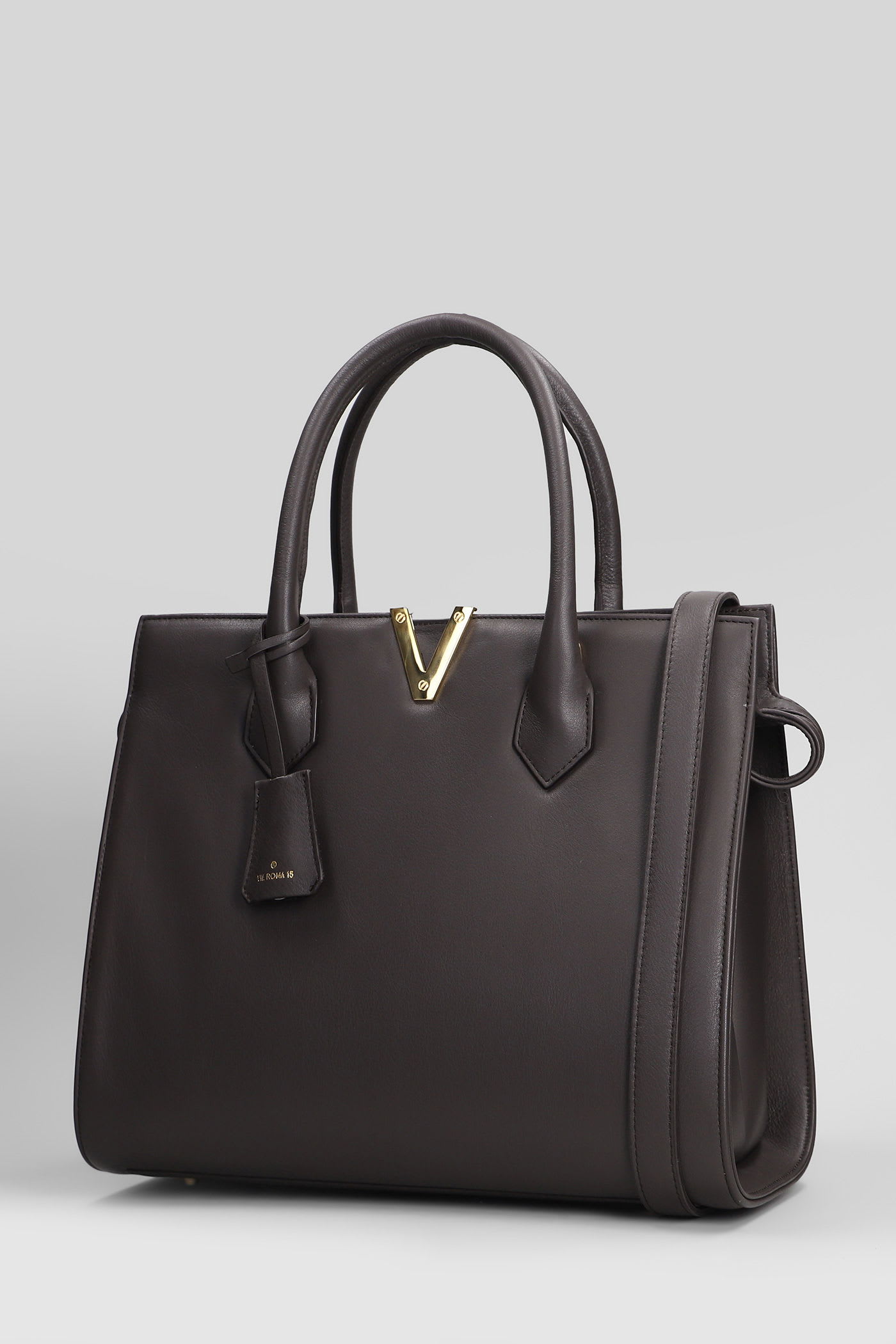 Via Roma 15 Tote In Dark Brown Leather In Brown