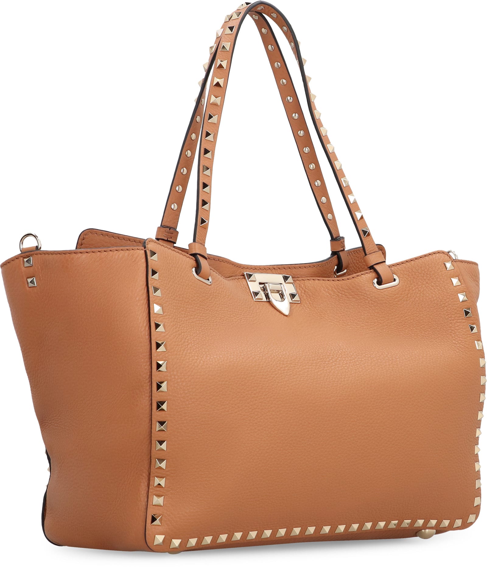 Shop Valentino Garavani - Rockstud Leather Medium Bag In Saddle Brown